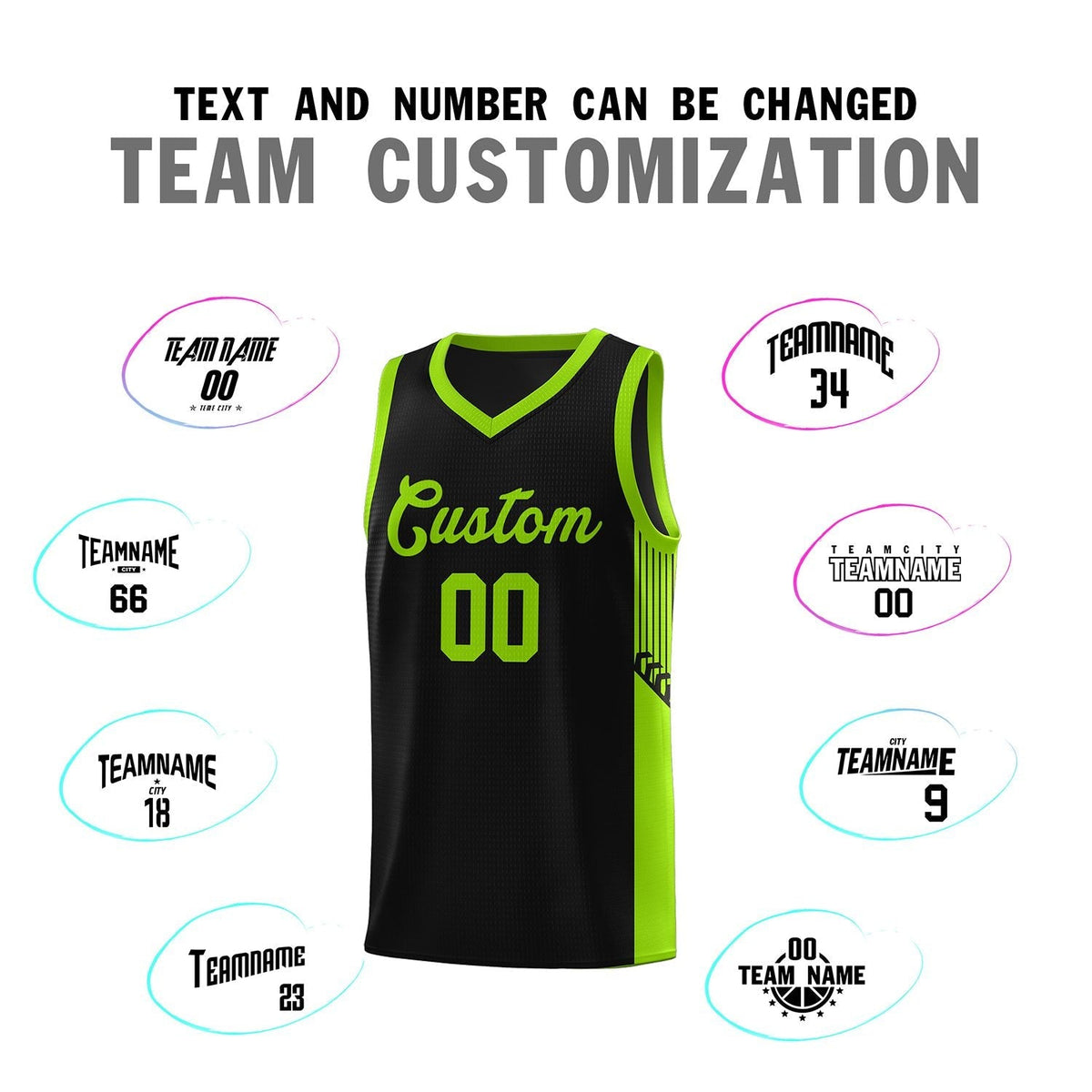 Custom Black Neon Side Stripe Fashion Sports Uniform Basketball Jersey Limited