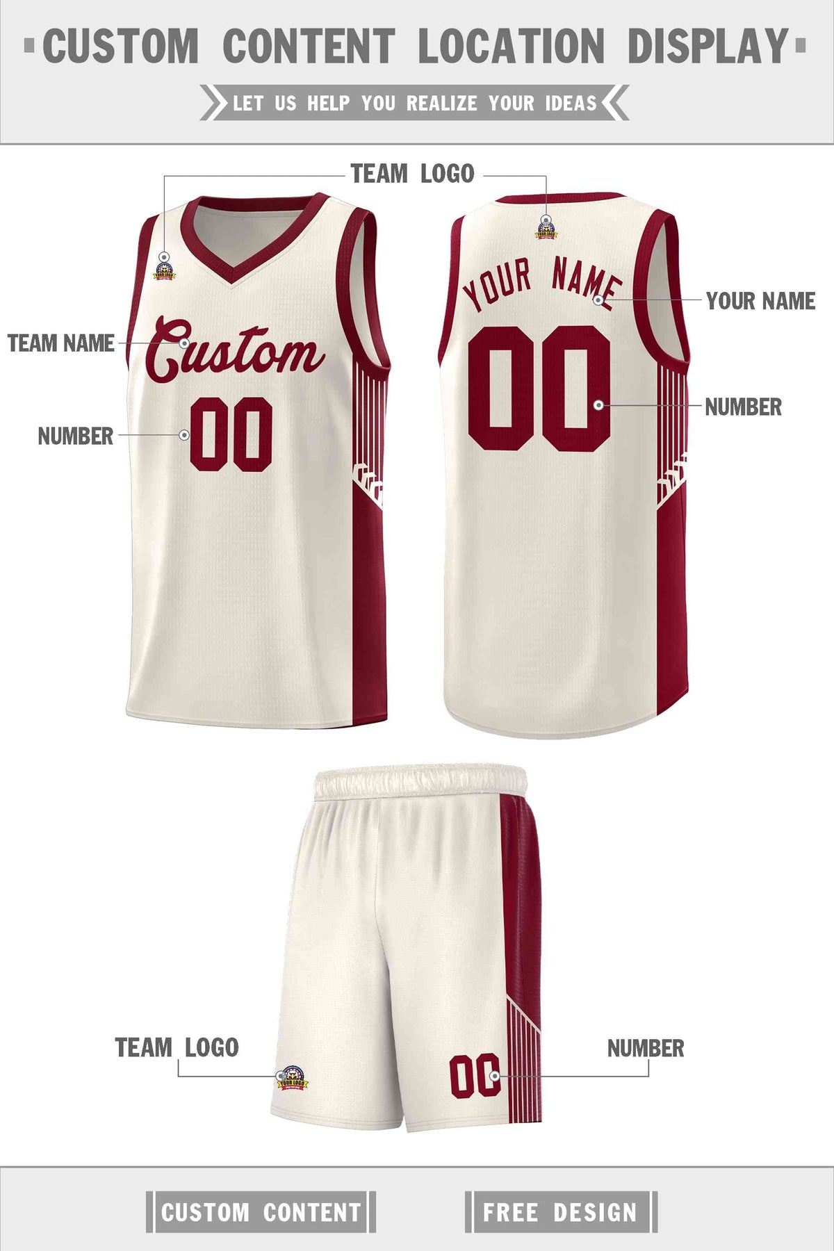 Custom Khaki Crimson Side Stripe Fashion Sports Uniform Basketball Jersey Limited