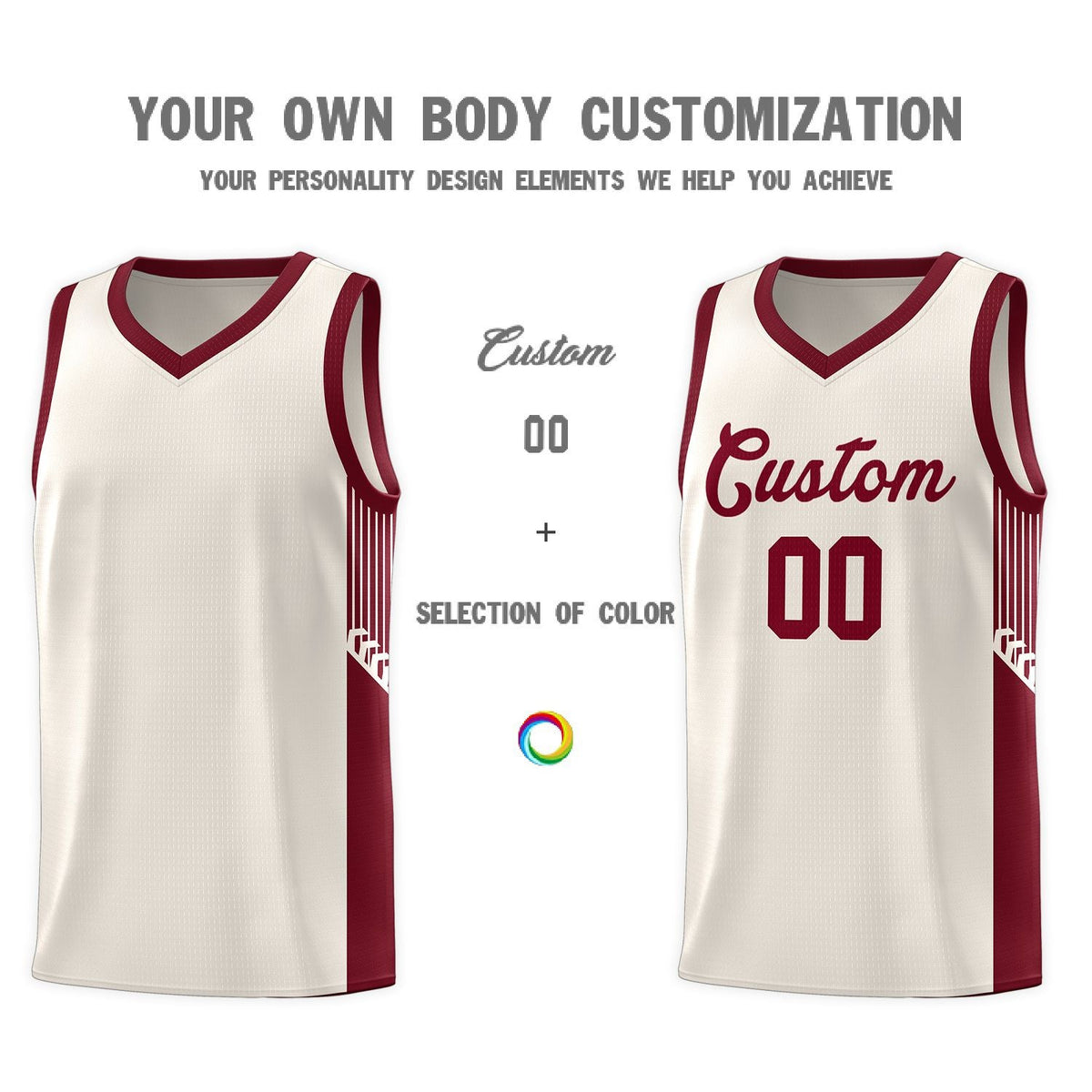 Custom Khaki Crimson Side Stripe Fashion Sports Uniform Basketball Jersey Limited