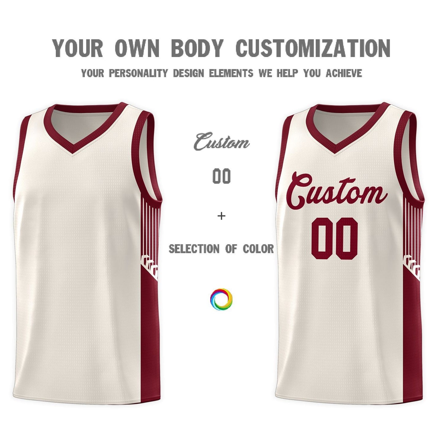 Custom Khaki Crimson Side Stripe Fashion Sports Uniform Basketball Jersey Limited