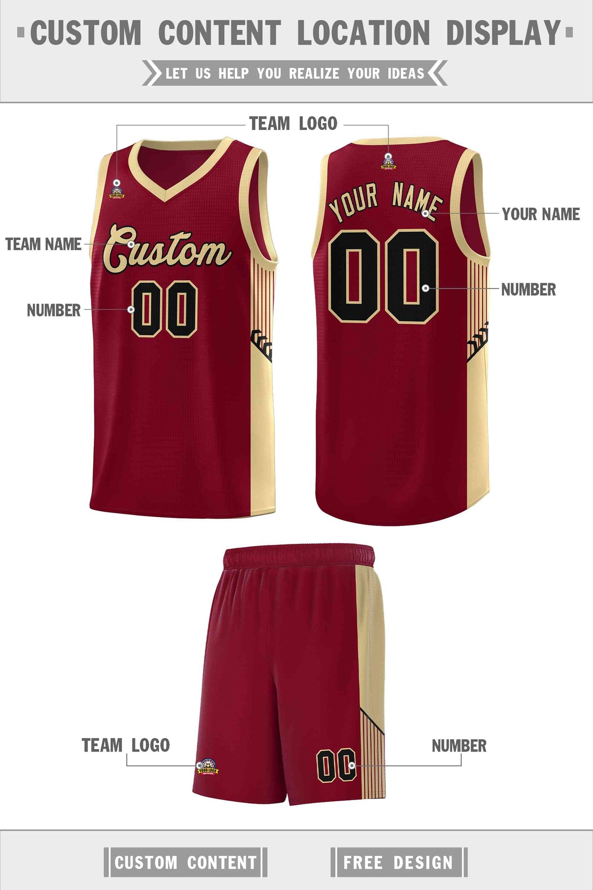 Custom Crimson Khaki-Black Side Stripe Fashion Sports Uniform Basketball Jersey Limited
