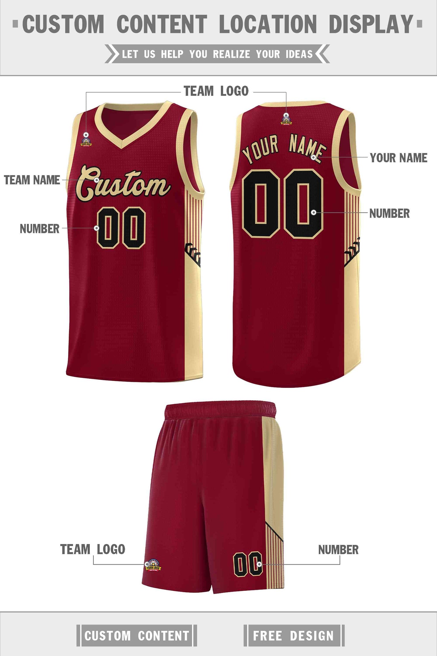 Custom Crimson Khaki-Black Side Stripe Fashion Sports Uniform Basketball Jersey Limited