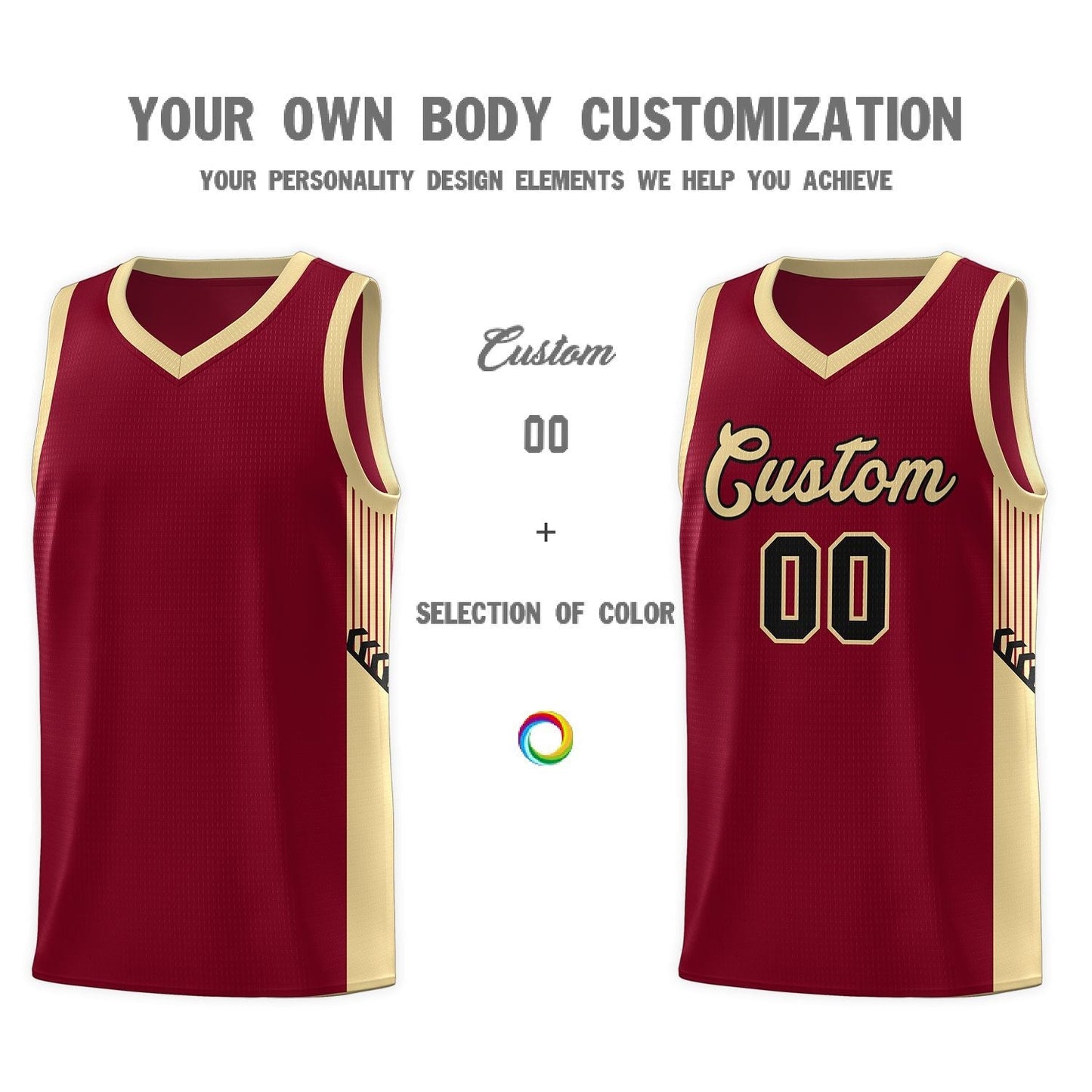 Custom Crimson Khaki-Black Side Stripe Fashion Sports Uniform Basketball Jersey Limited
