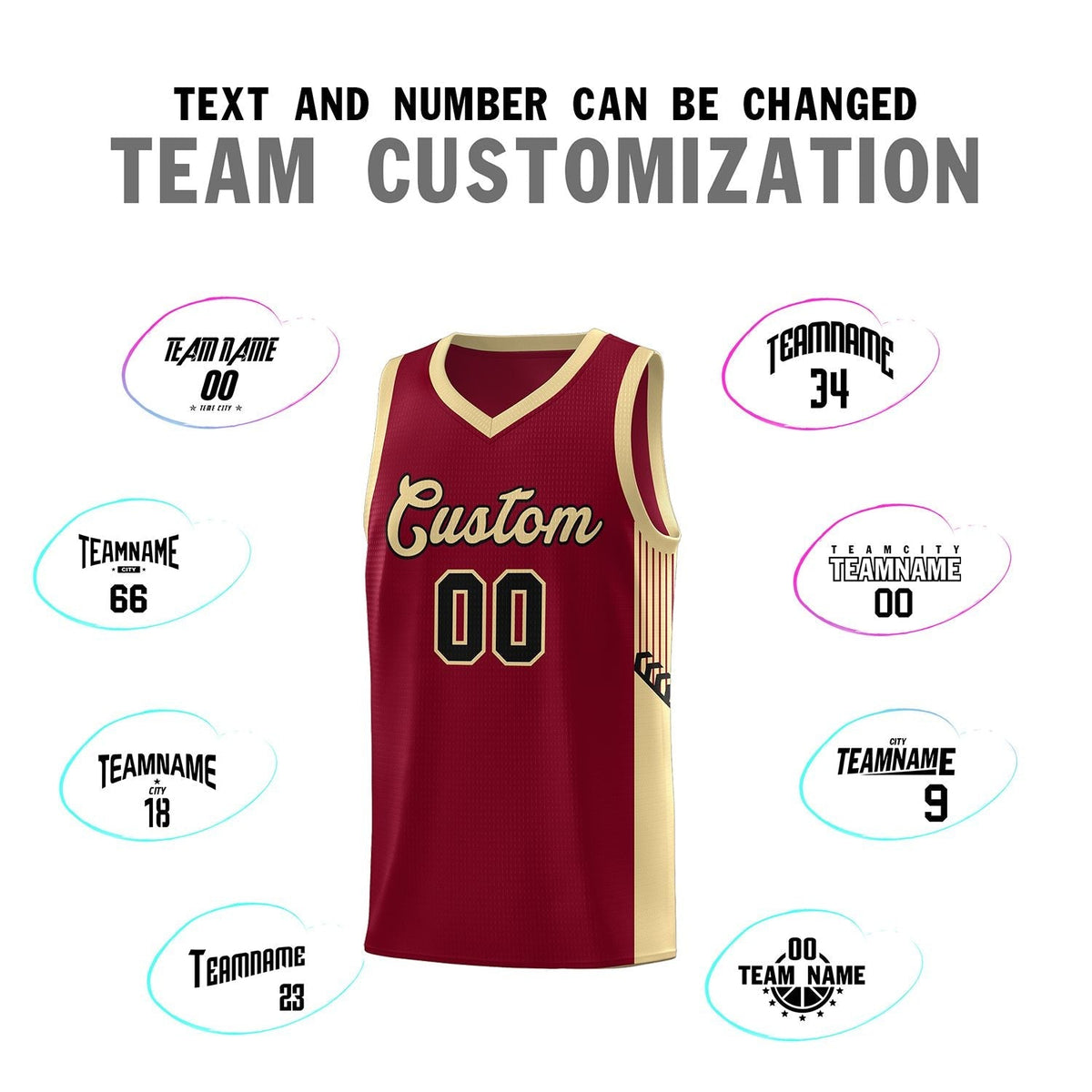 Custom Crimson Khaki-Black Side Stripe Fashion Sports Uniform Basketball Jersey Limited
