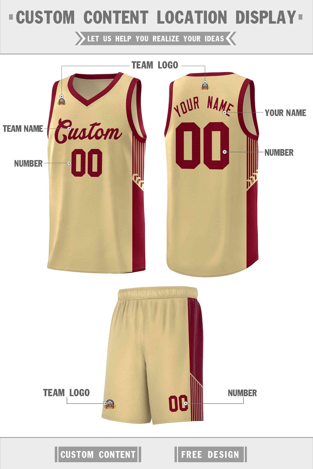Custom Khaki Crimson Side Stripe Fashion Sports Uniform Basketball Jersey Limited