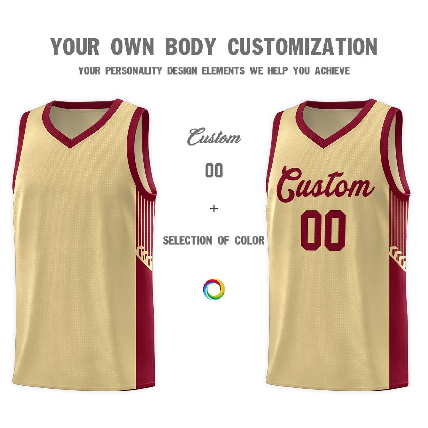 Custom Khaki Crimson Side Stripe Fashion Sports Uniform Basketball Jersey Limited