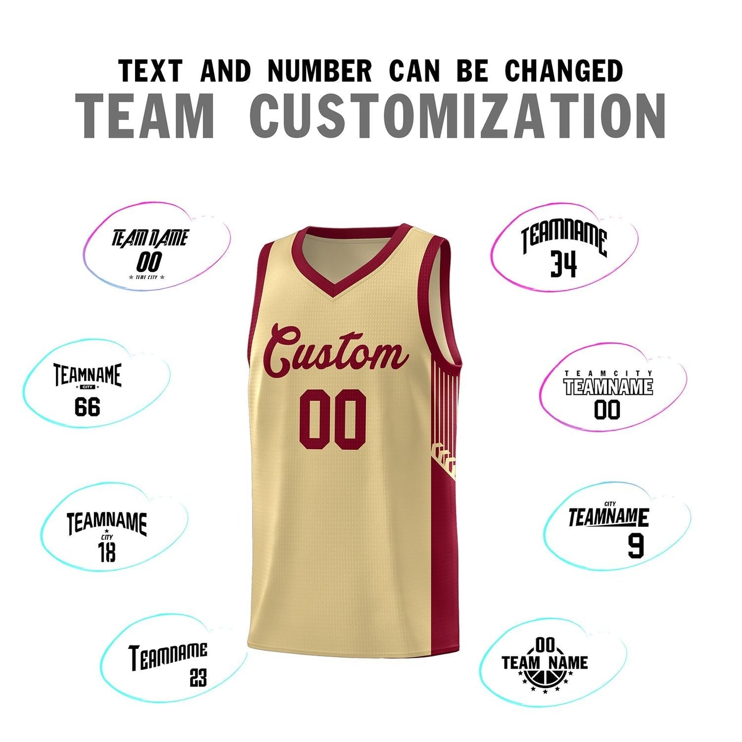 Custom Khaki Crimson Side Stripe Fashion Sports Uniform Basketball Jersey Limited