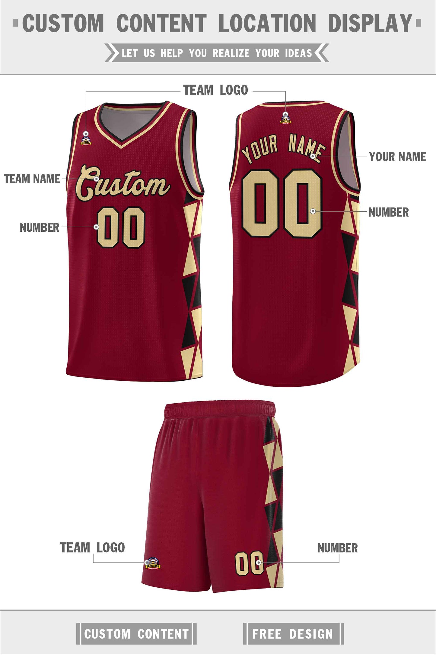 Custom Crimson Khaki-Black Side Two-Color Triangle Splicing Sports Uniform Basketball Jersey Limited