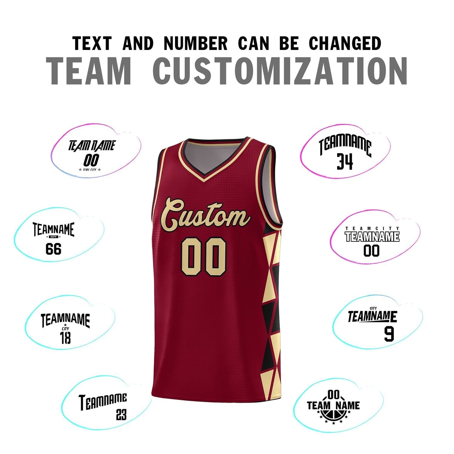 Custom Crimson Khaki-Black Side Two-Color Triangle Splicing Sports Uniform Basketball Jersey Limited