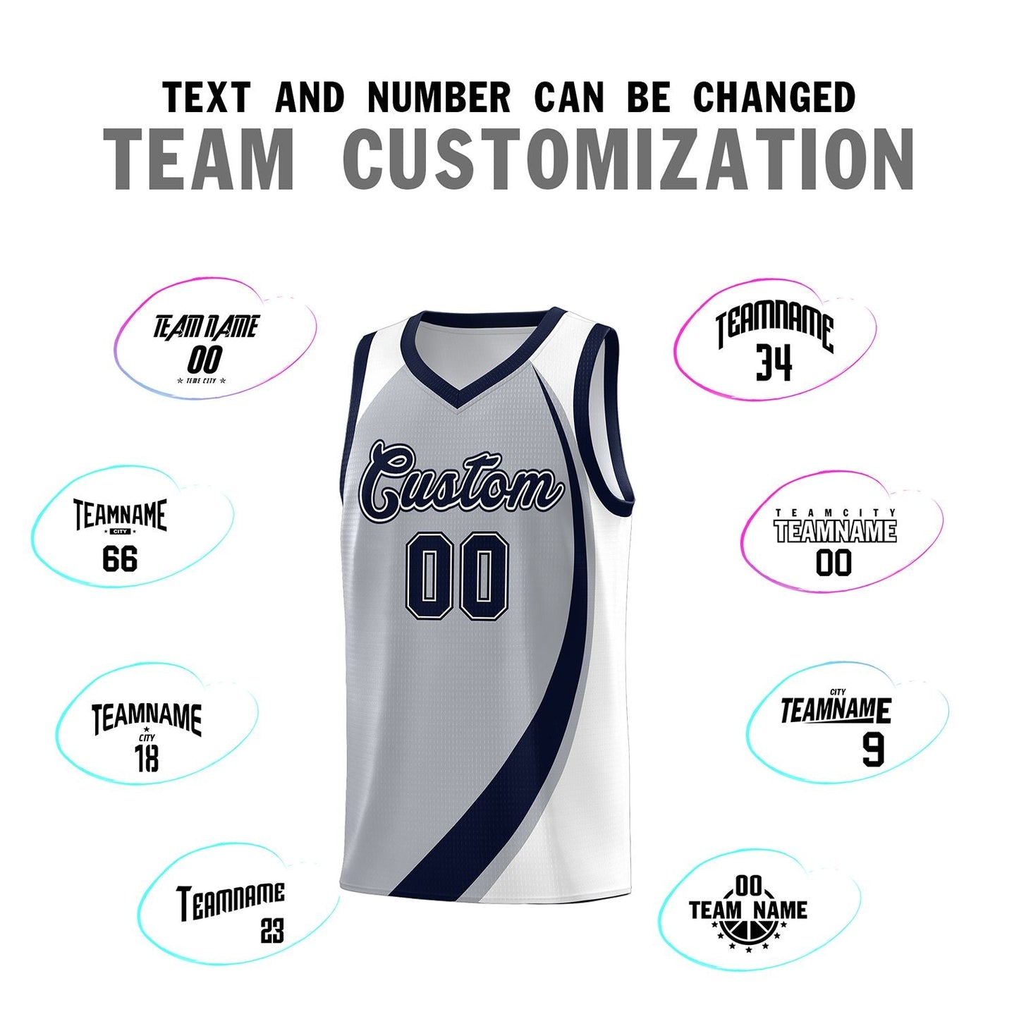 Custom Gray Navy-White Color Block Sports Uniform Basketball Jersey Limited