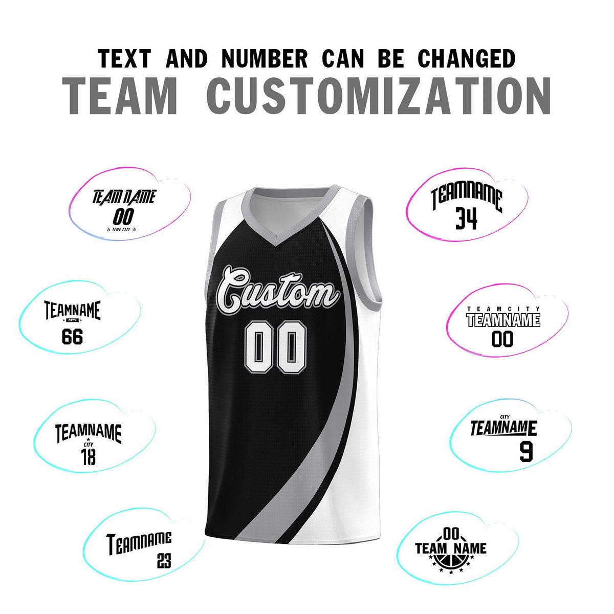 Custom Black Gray-White Color Block Sports Uniform Basketball Jersey Limited