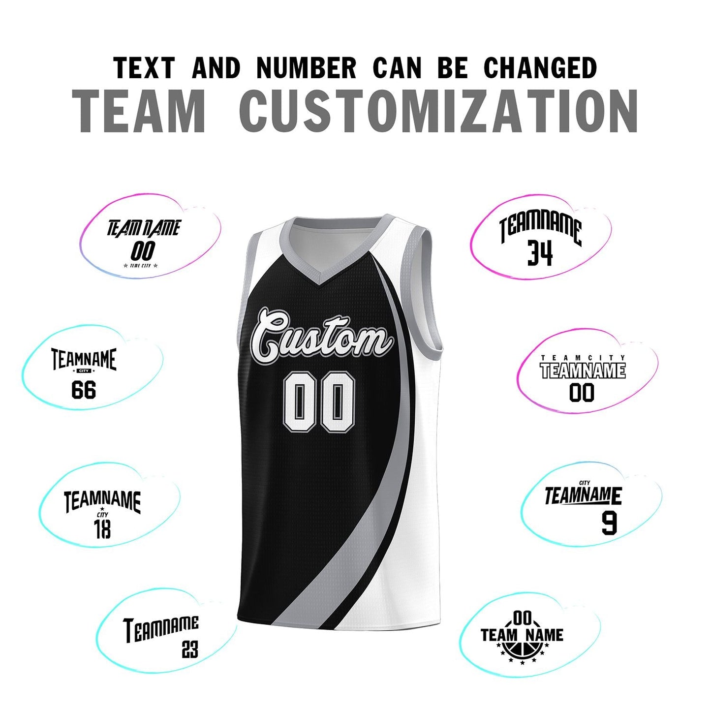 Custom Black Gray-White Color Block Sports Uniform Basketball Jersey Limited
