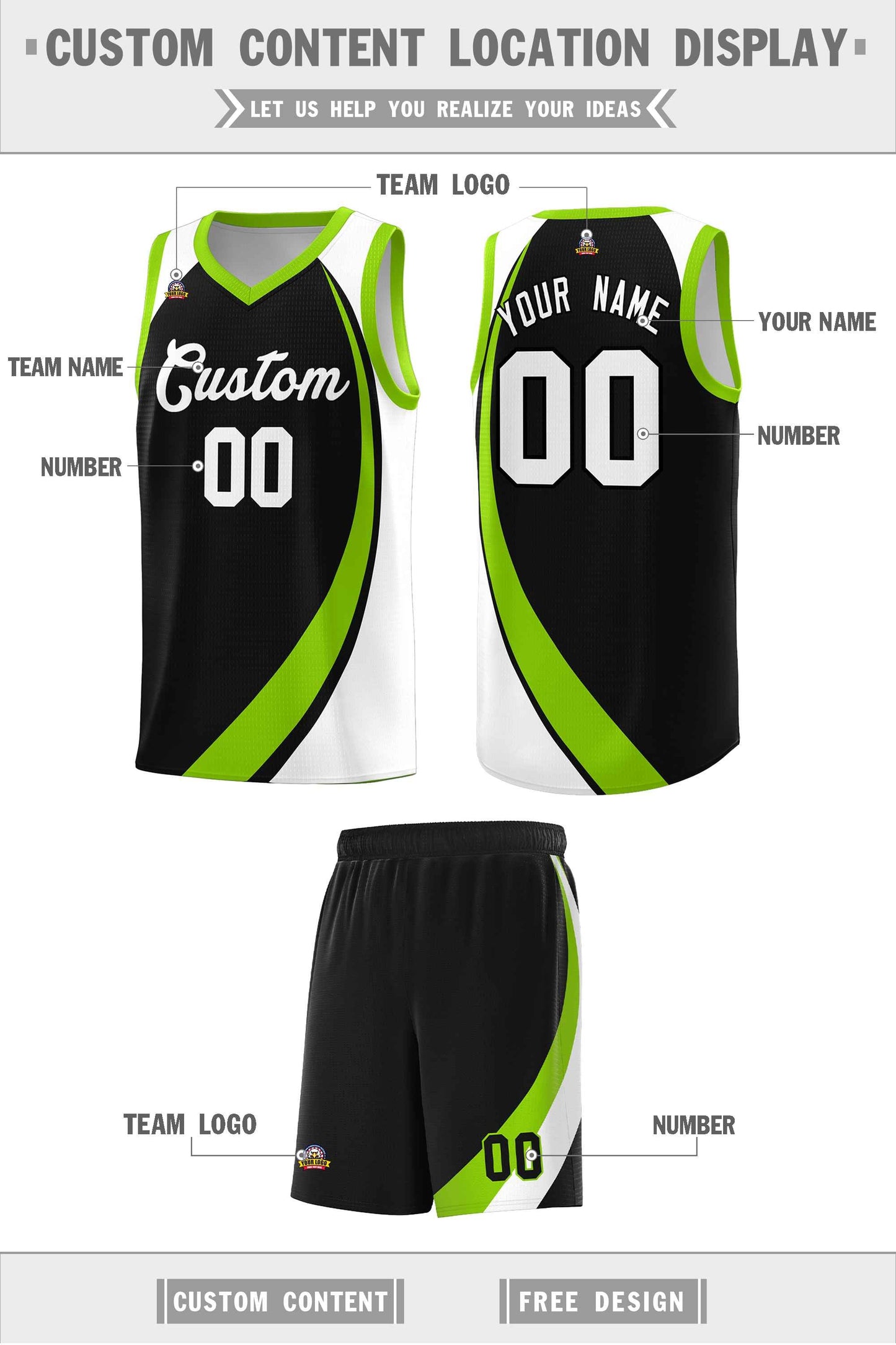 Custom Black Neon Green-White Color Block Sports Uniform Basketball Jersey Limited