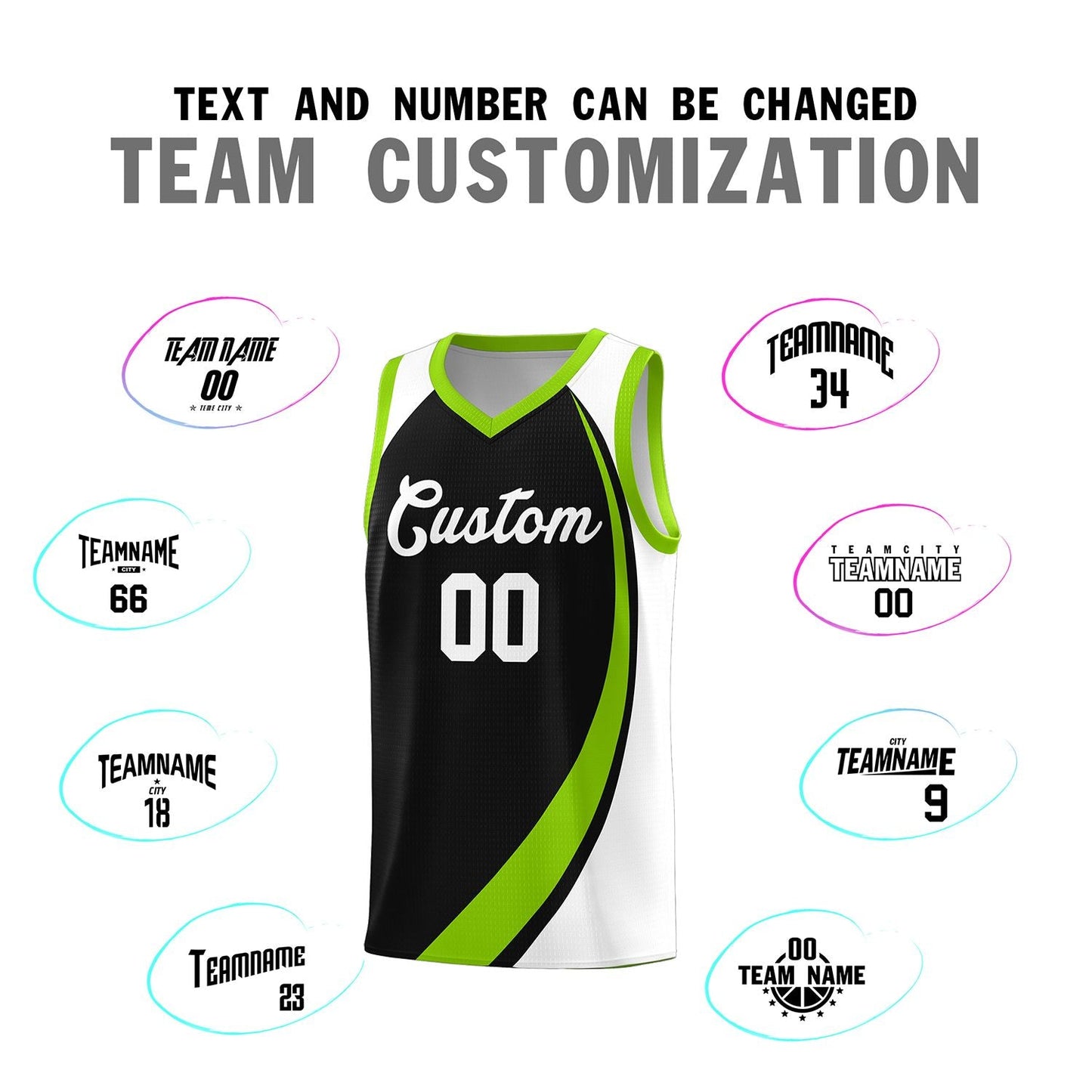 Custom Black Neon Green-White Color Block Sports Uniform Basketball Jersey Limited