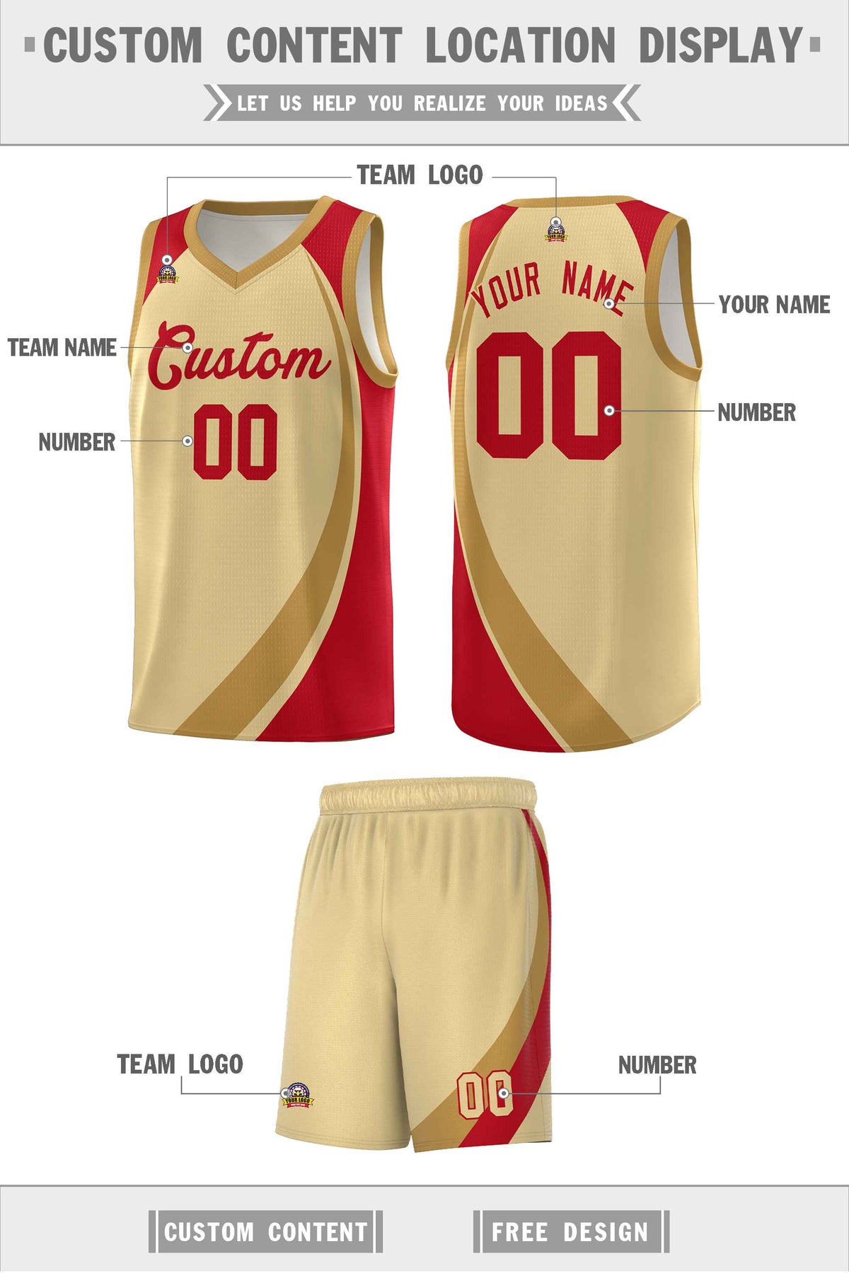Custom Khaki Old Gold-Red Color Block Sports Uniform Basketball Jersey Limited