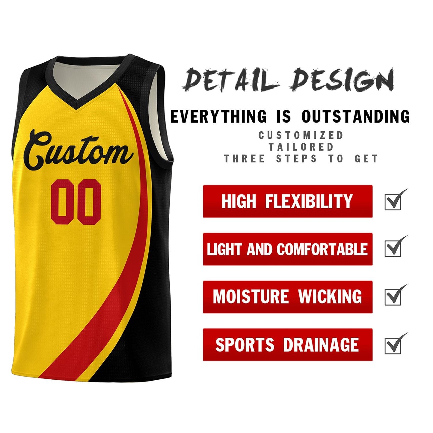 Custom Gold Red-Black Color Block Sports Uniform Basketball Jersey Limited