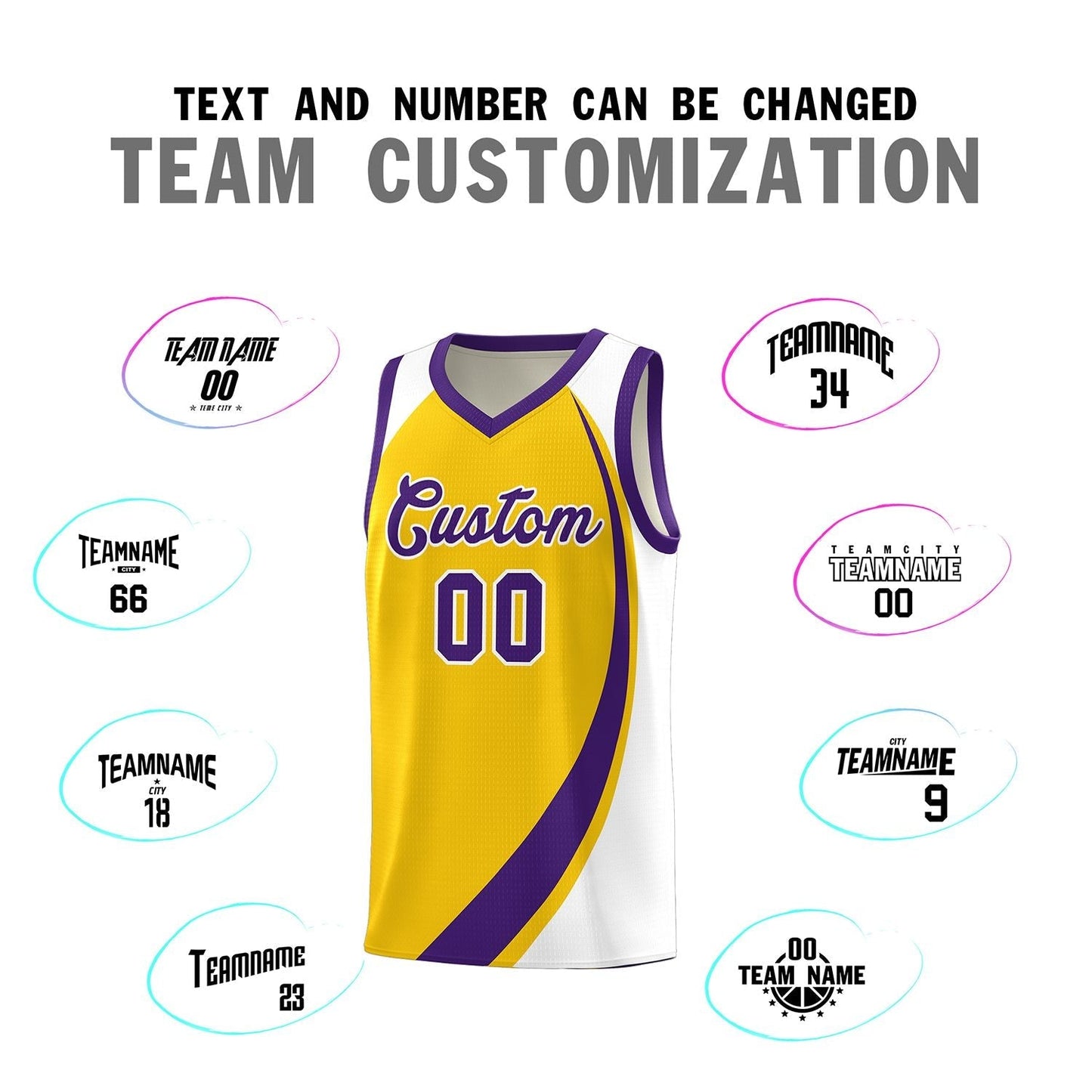 Custom Gold Purple-White Color Block Sports Uniform Basketball Jersey Limited