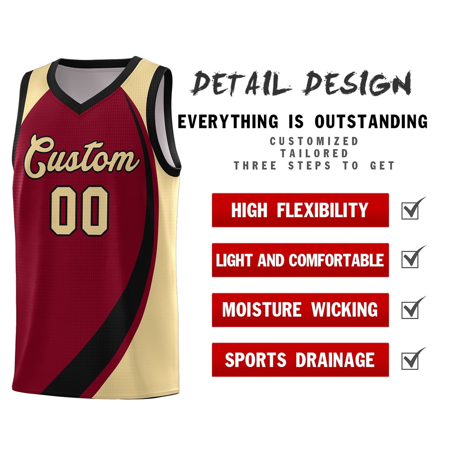 Custom Crimson White-Khaki Color Block Sports Uniform Basketball Jersey Limited