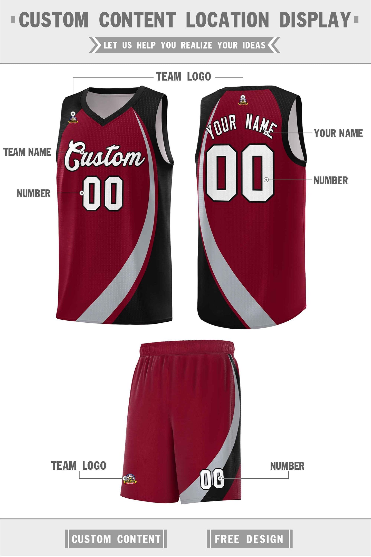 Custom Crimson Gray-Black Color Block Sports Uniform Basketball Jersey Limited
