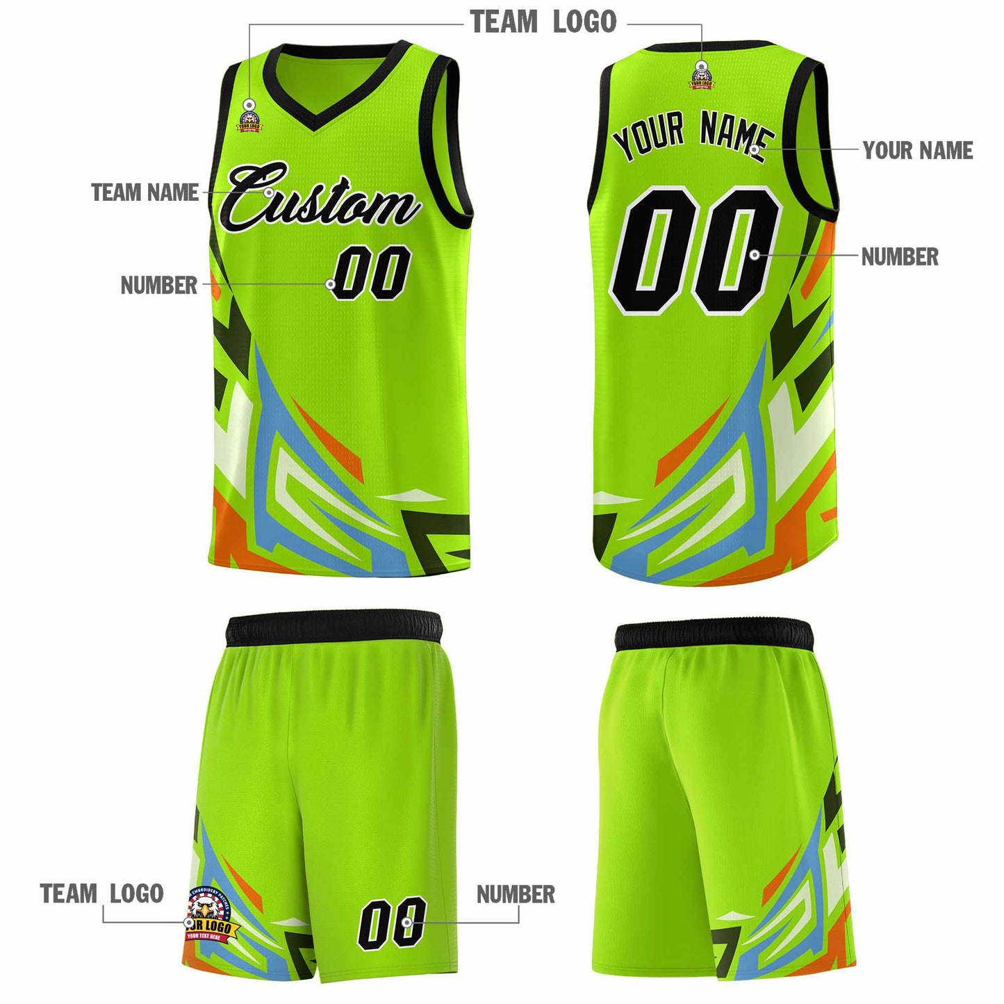 Custom Neon Green Gradient Graffiti Pattern Sports Uniform Basketball Jersey Limited
