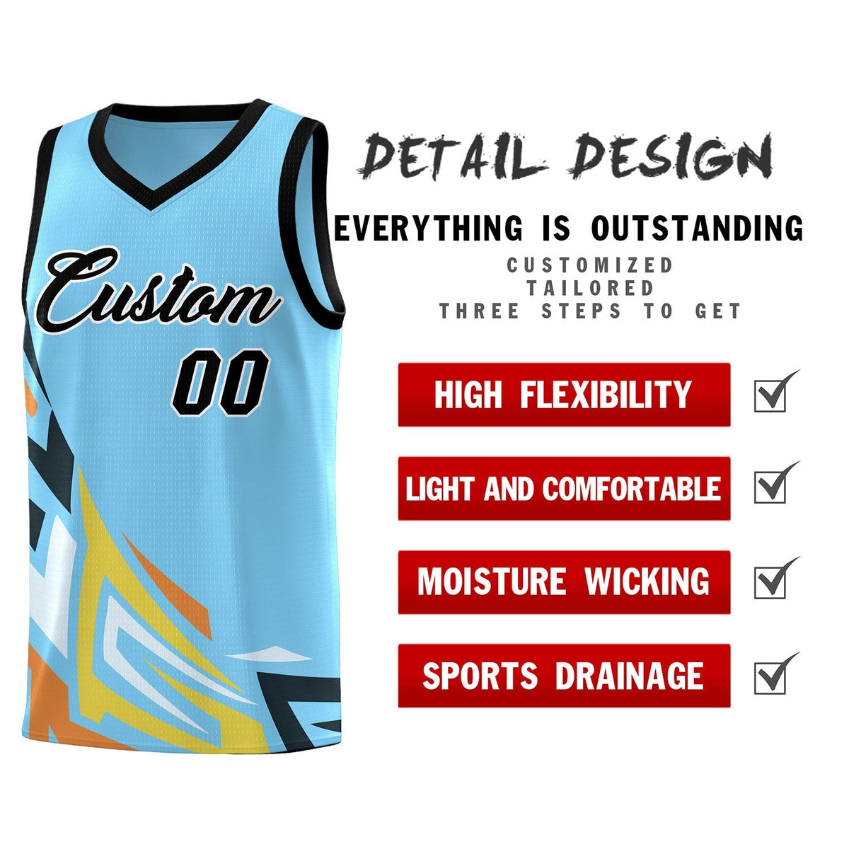 Custom Light Blue Gradient Graffiti Pattern Sports Uniform Basketball Jersey Limited