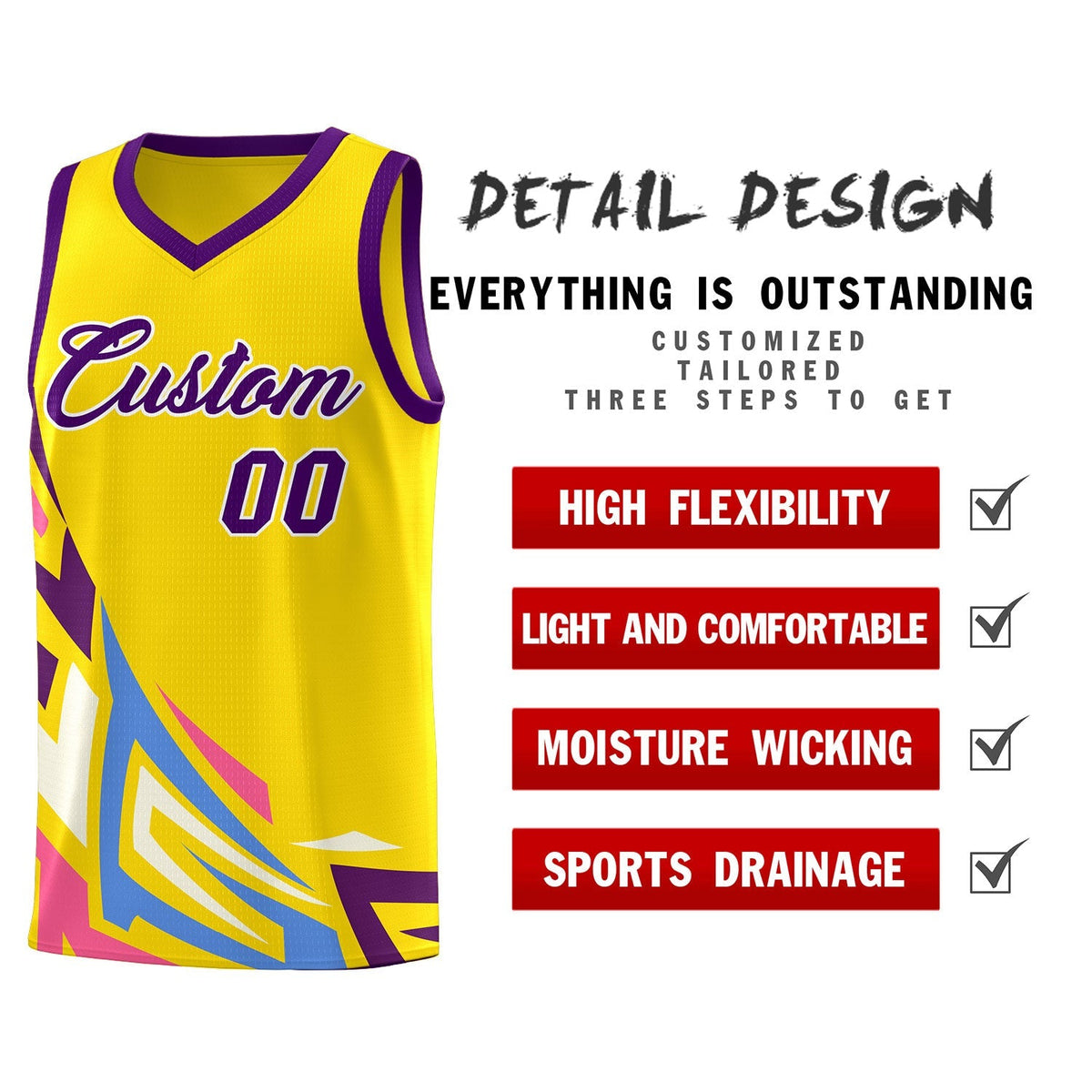 Custom Gold Gradient Graffiti Pattern Sports Uniform Basketball Jersey Limited
