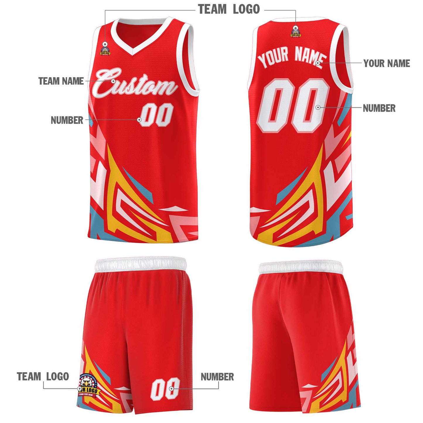 Custom Red Gradient Graffiti Pattern Sports Uniform Basketball Jersey Limited