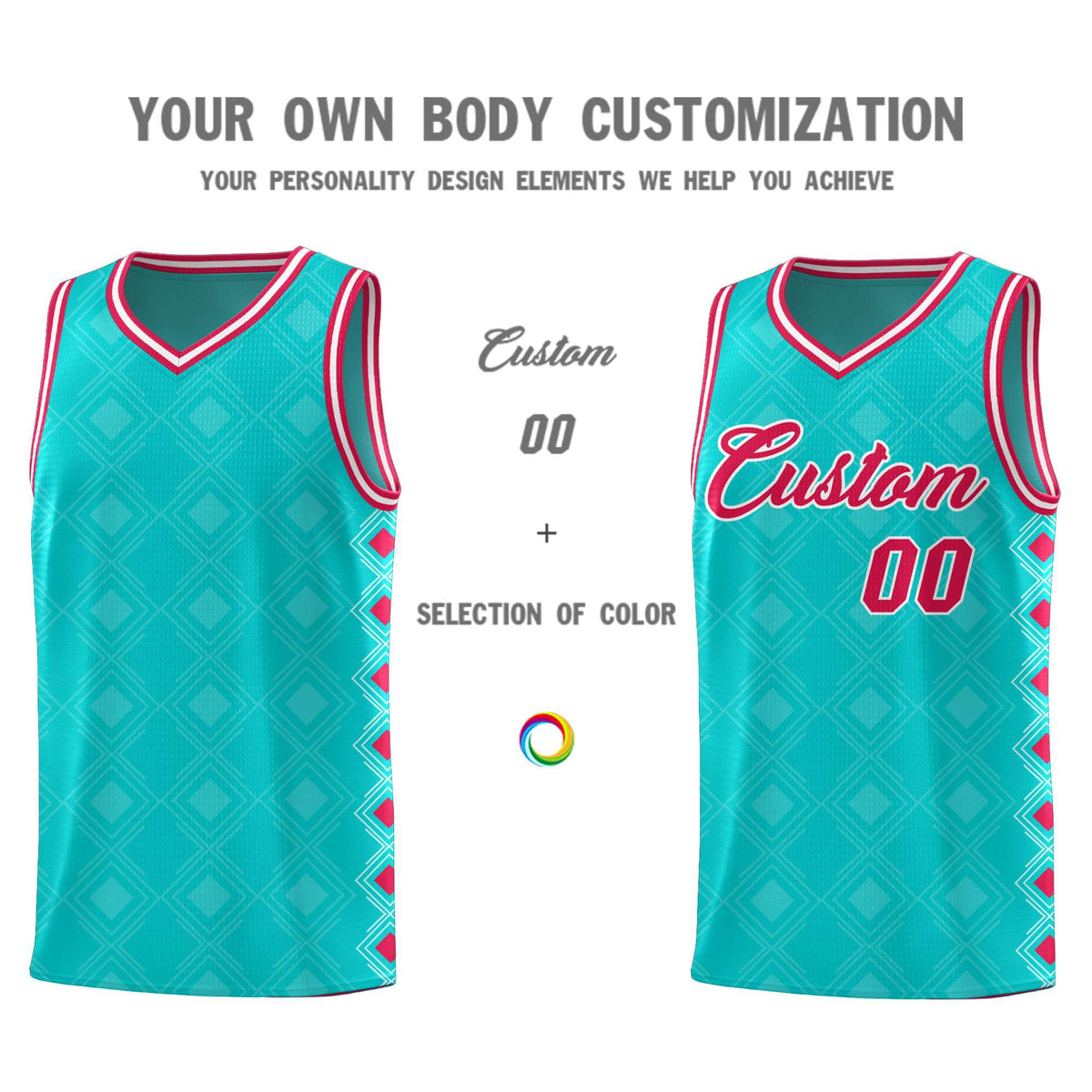 Custom Aqua Side Blocks Sports Uniform Basketball Jersey Limited