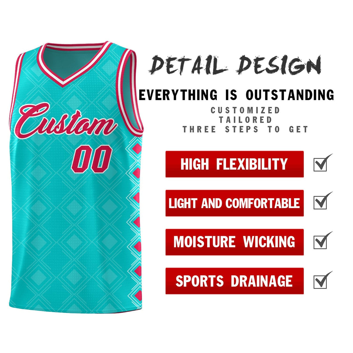 Custom Aqua Side Blocks Sports Uniform Basketball Jersey Limited