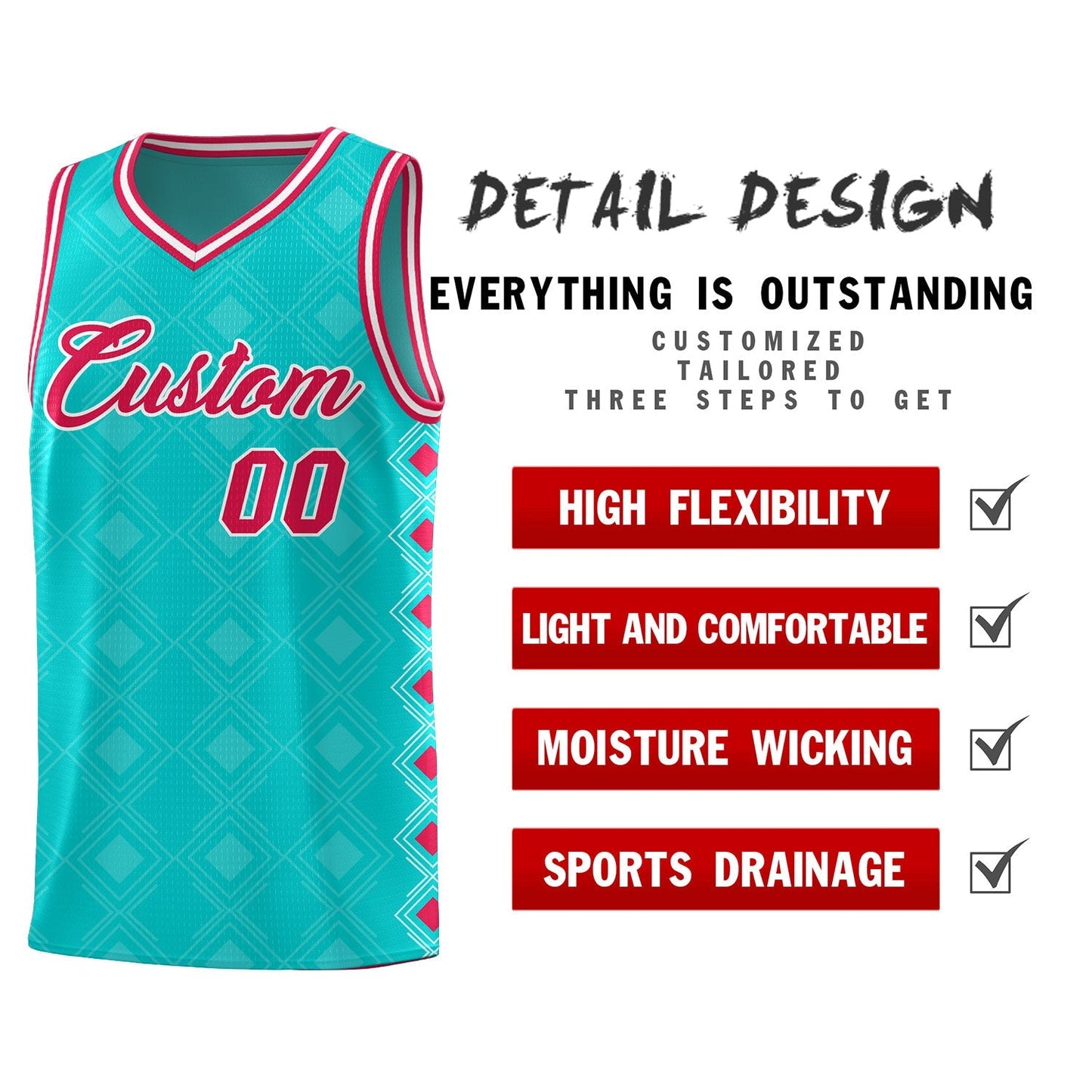 Custom Aqua Side Blocks Sports Uniform Basketball Jersey Limited