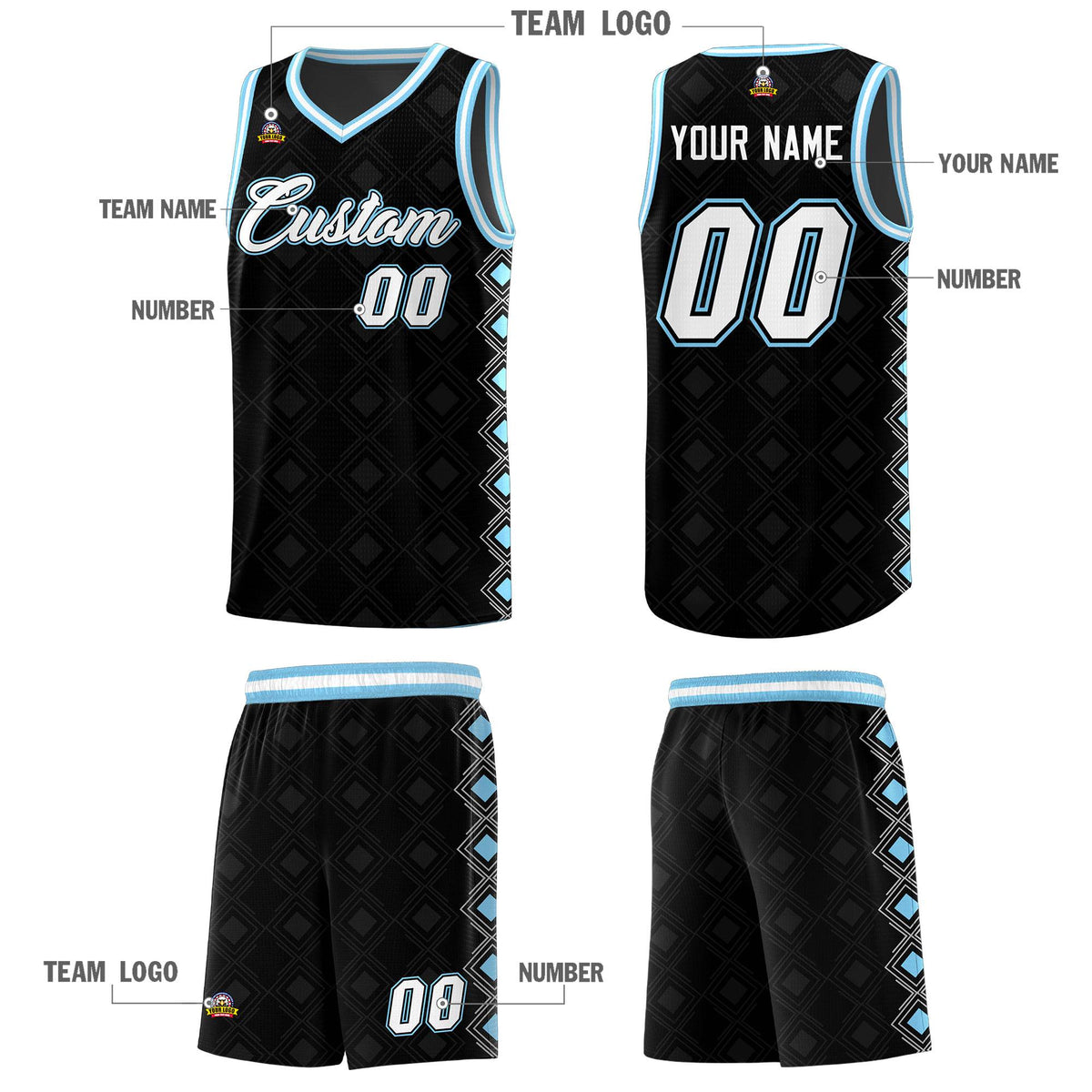 Custom Black Side Blocks Sports Uniform Basketball Jersey Limited