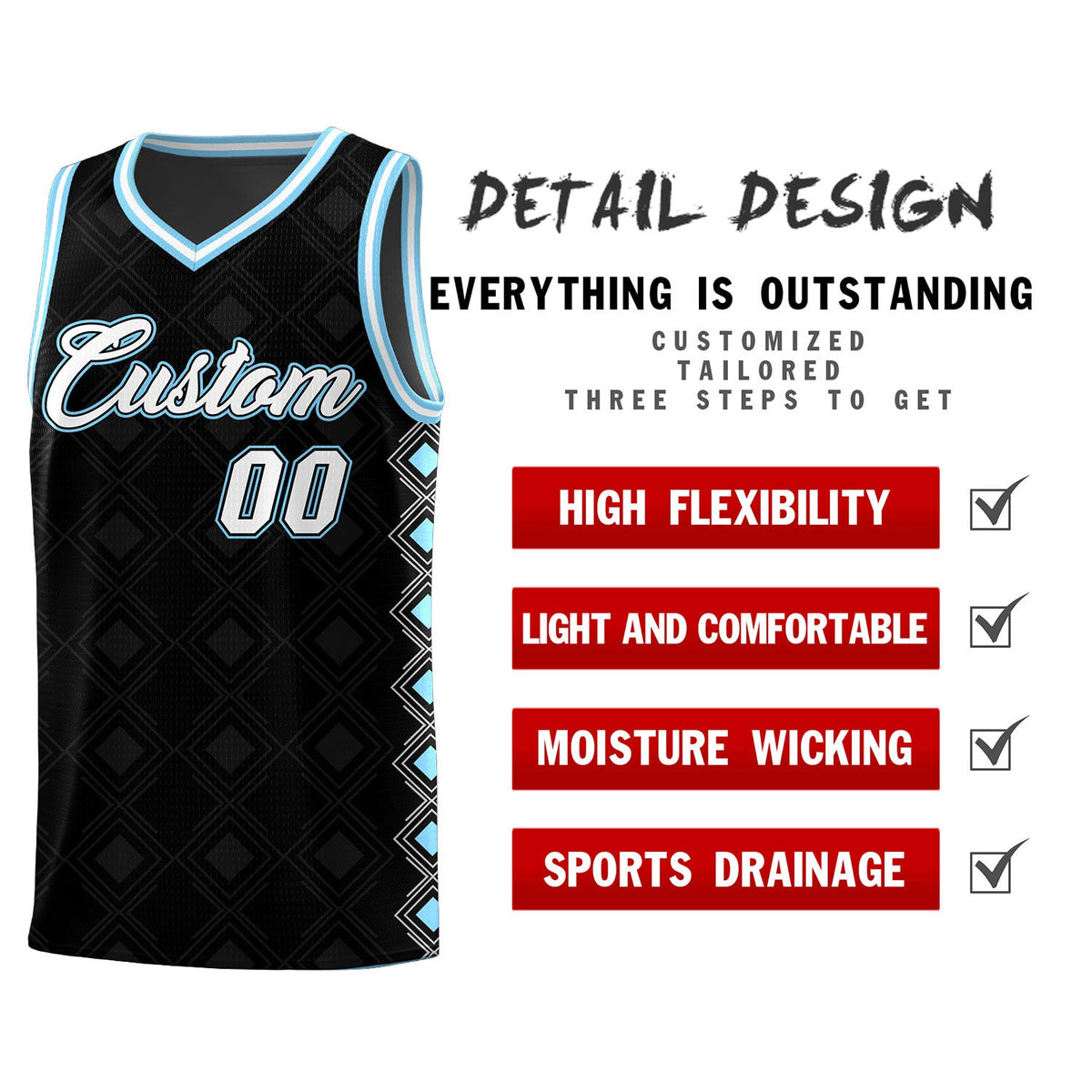 Custom Black Side Blocks Sports Uniform Basketball Jersey Limited