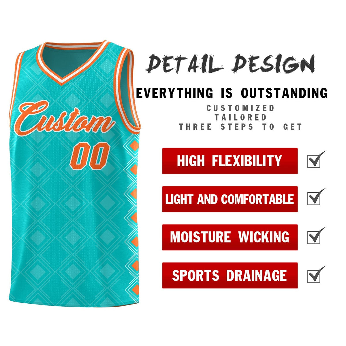 Custom Aqua Side Blocks Sports Uniform Basketball Jersey Limited