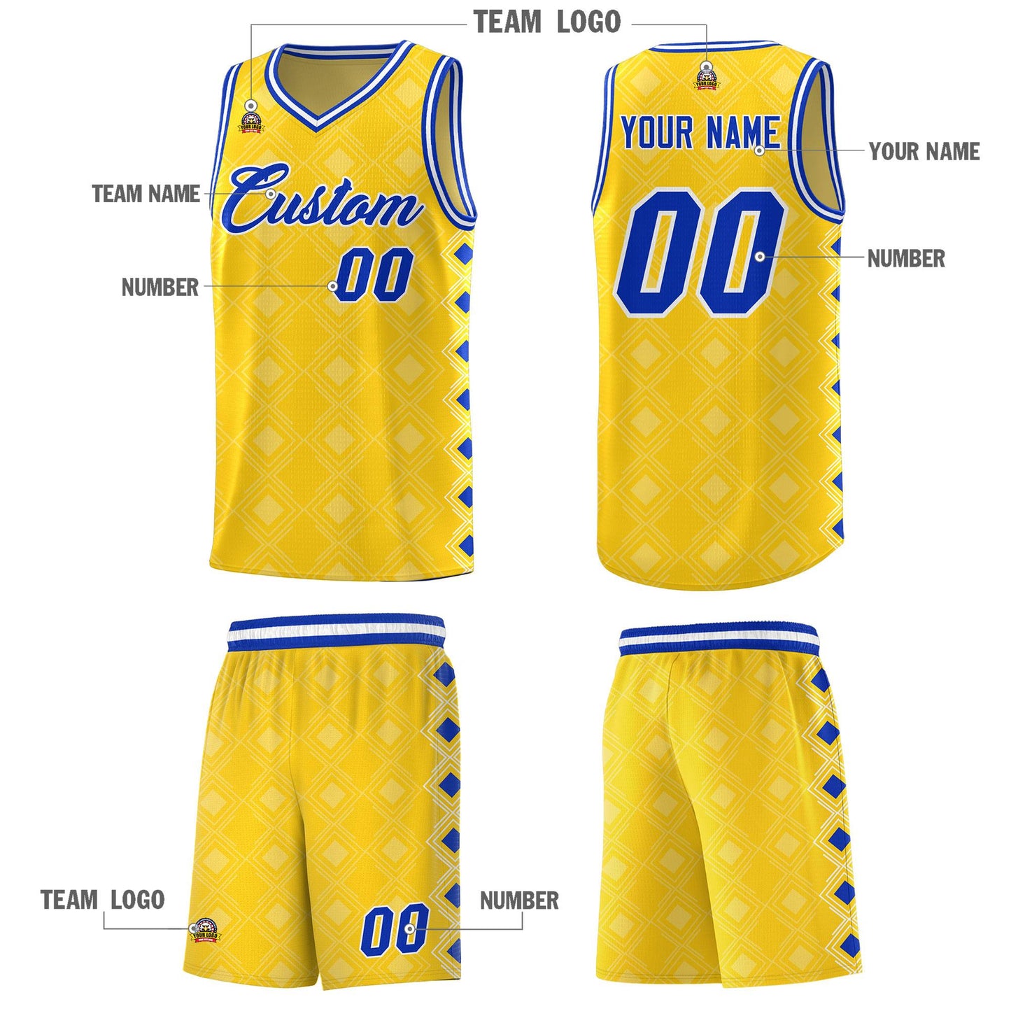 Custom Gold Side Blocks Sports Uniform Basketball Jersey Limited