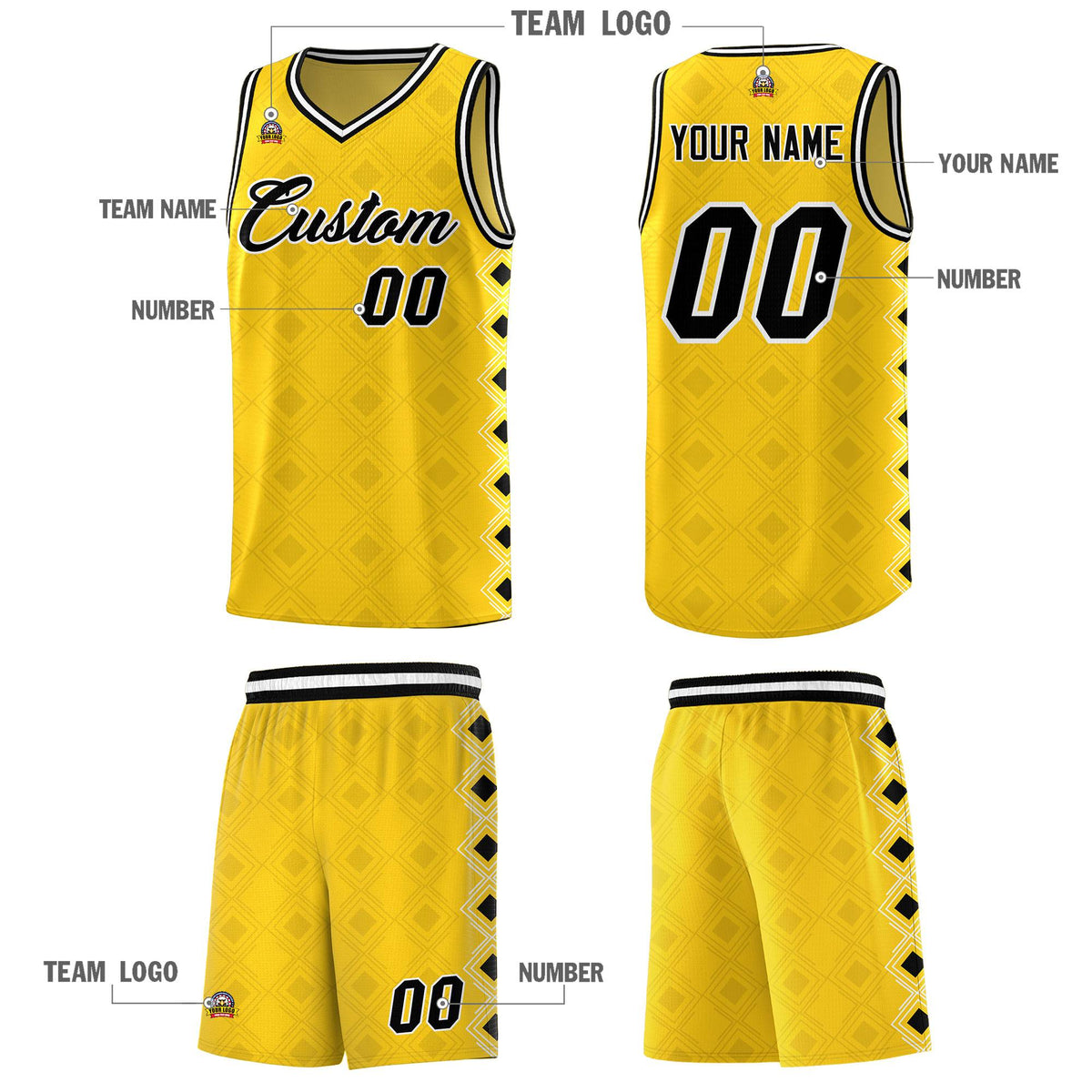 Custom Gold Side Blocks Sports Uniform Basketball Jersey Limited