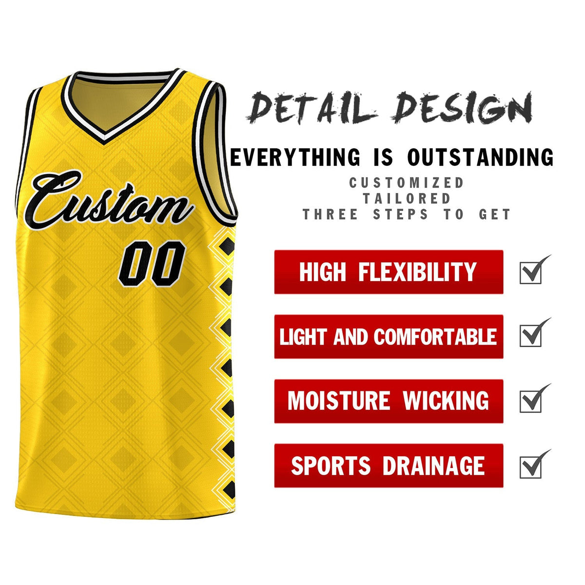Custom Gold Side Blocks Sports Uniform Basketball Jersey Limited