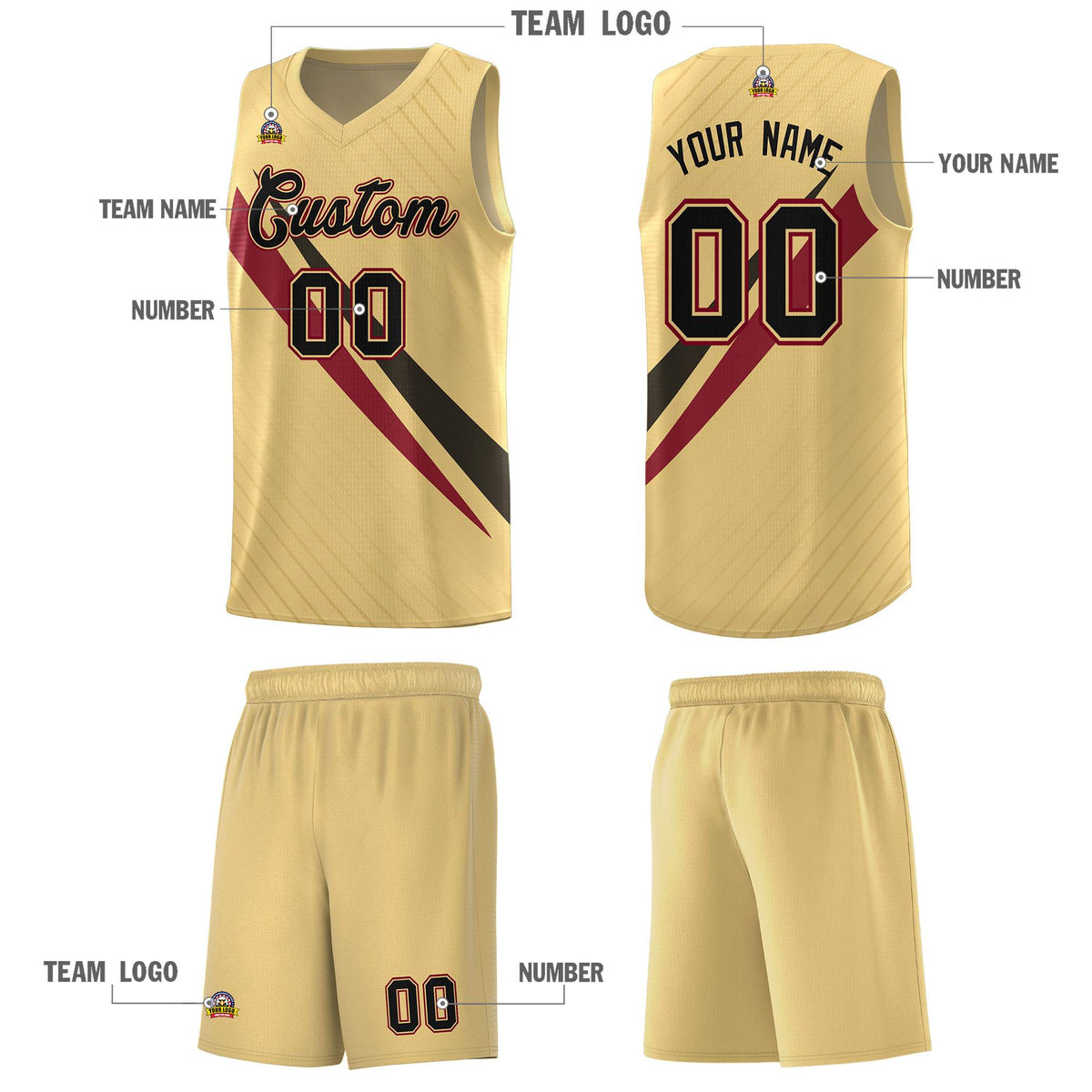 Custom Khaki Diagonal Pinstripe Pattern Color Block Sports Uniform Basketball Jersey Limited