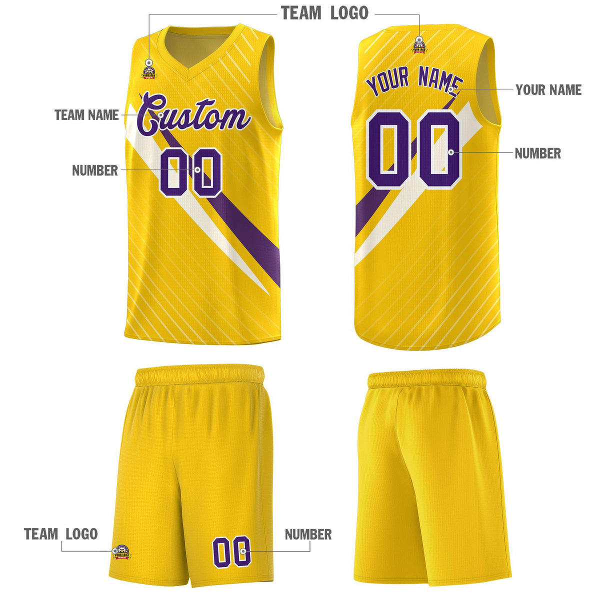 Custom Gold Diagonal Pinstripe Pattern Color Block Sports Uniform Basketball Jersey Limited