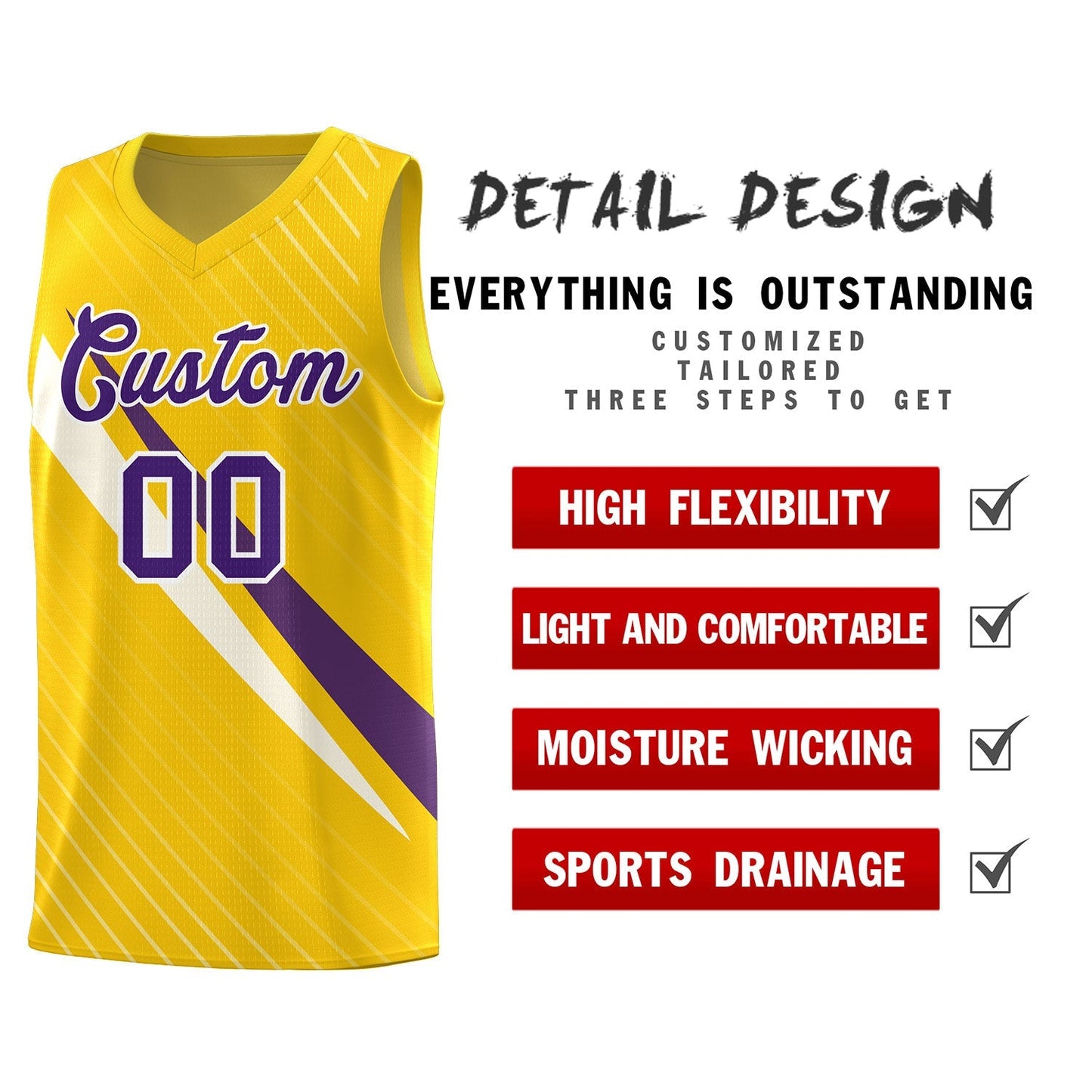 Custom Gold Diagonal Pinstripe Pattern Color Block Sports Uniform Basketball Jersey Limited