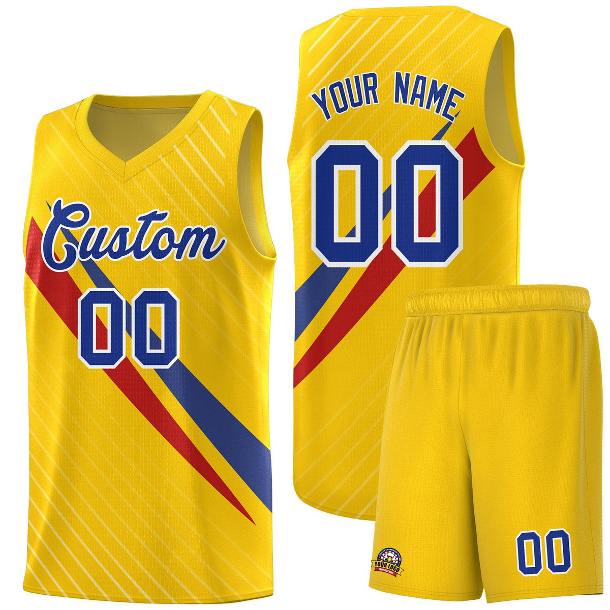 Custom Gold Diagonal Pinstripe Pattern Color Block Sports Uniform Basketball Jersey
