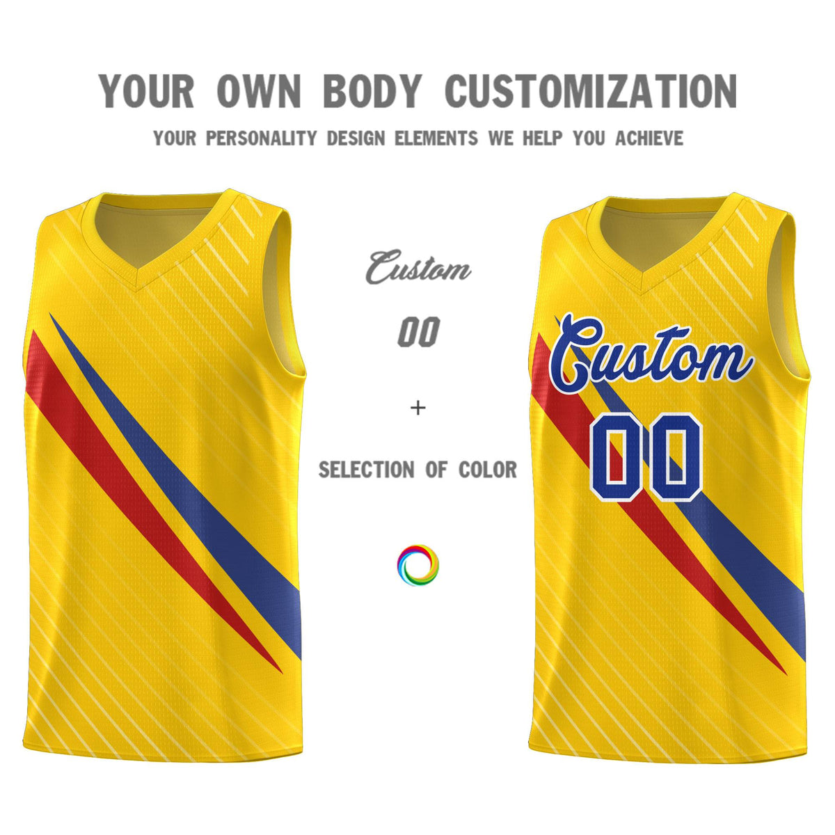 Custom Gold Diagonal Pinstripe Pattern Color Block Sports Uniform Basketball Jersey Limited