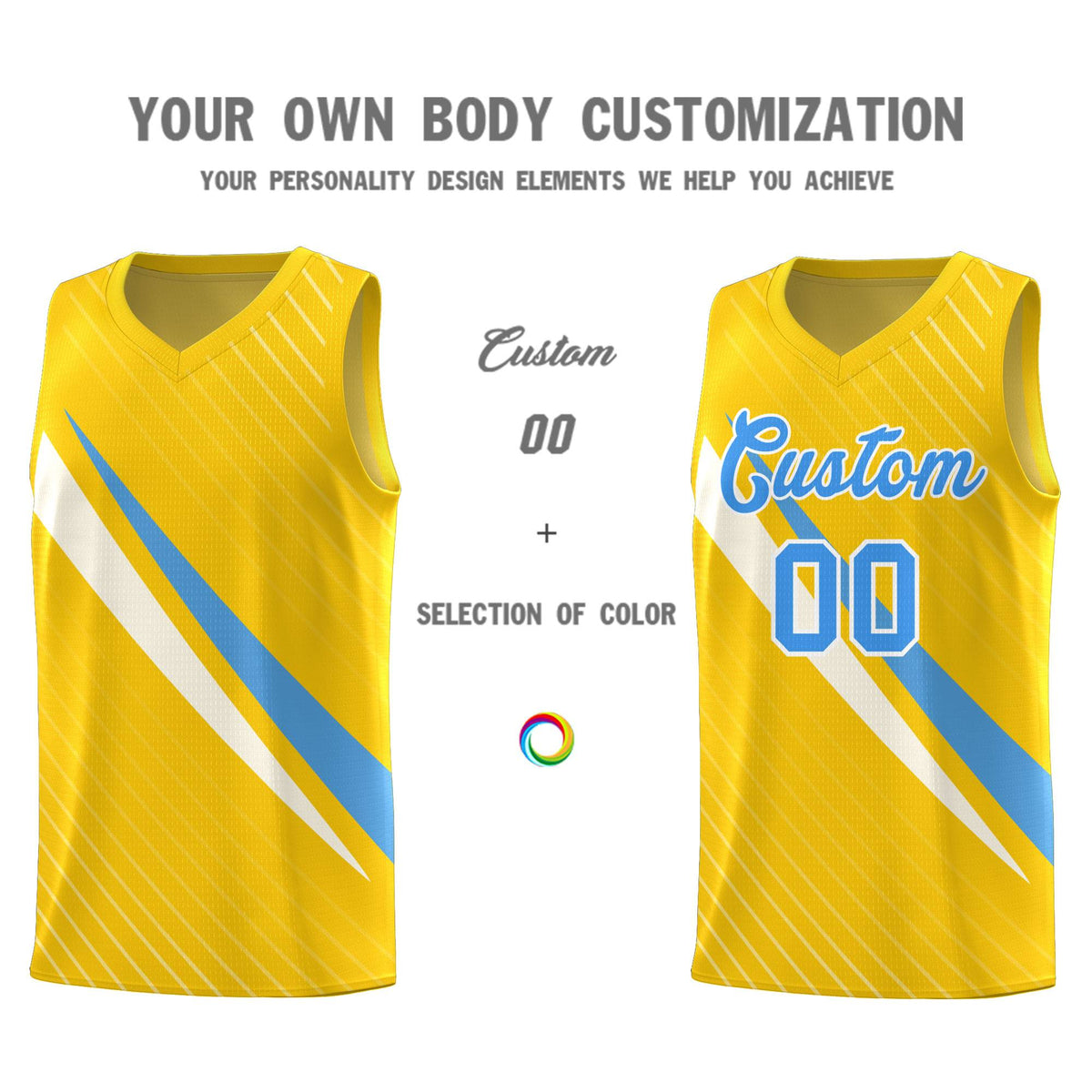 Custom Gold Diagonal Pinstripe Pattern Color Block Sports Uniform Basketball Jersey Limited