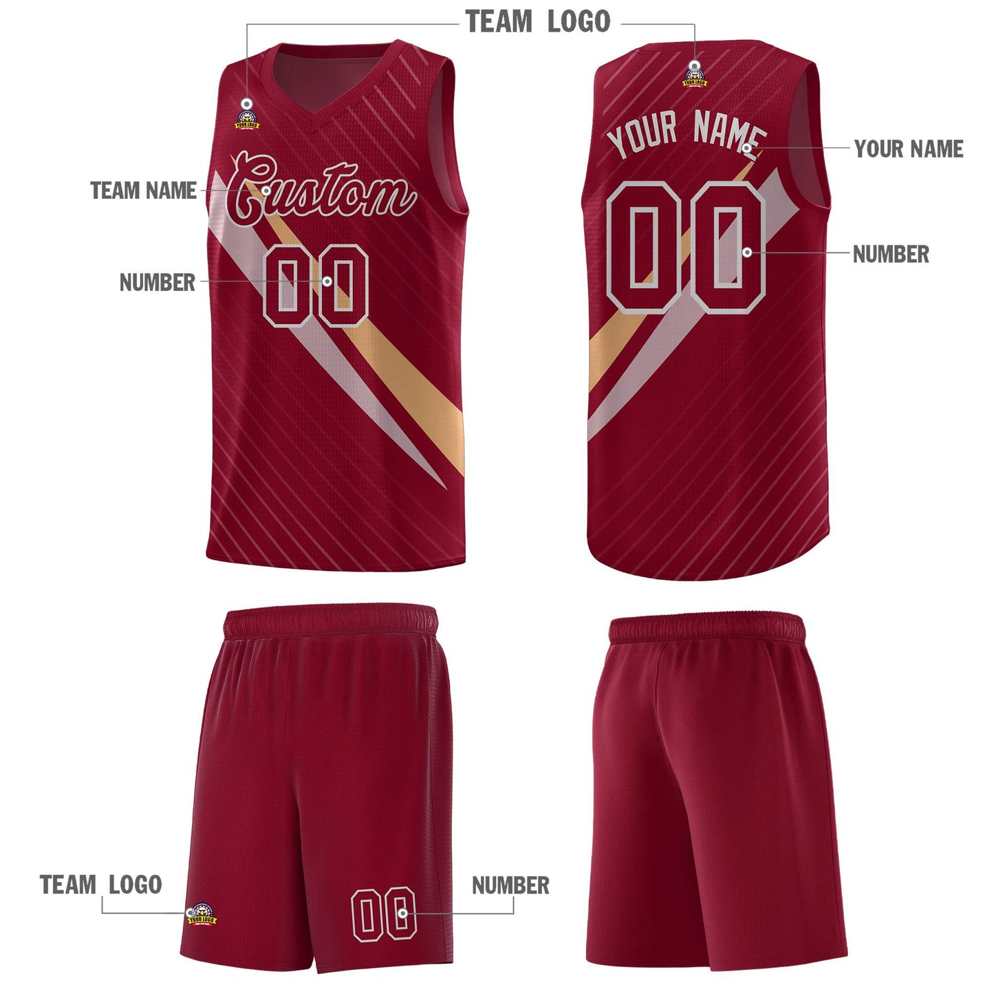 Custom Crimson Diagonal Pinstripe Pattern Color Block Sports Uniform Basketball Jersey Limited