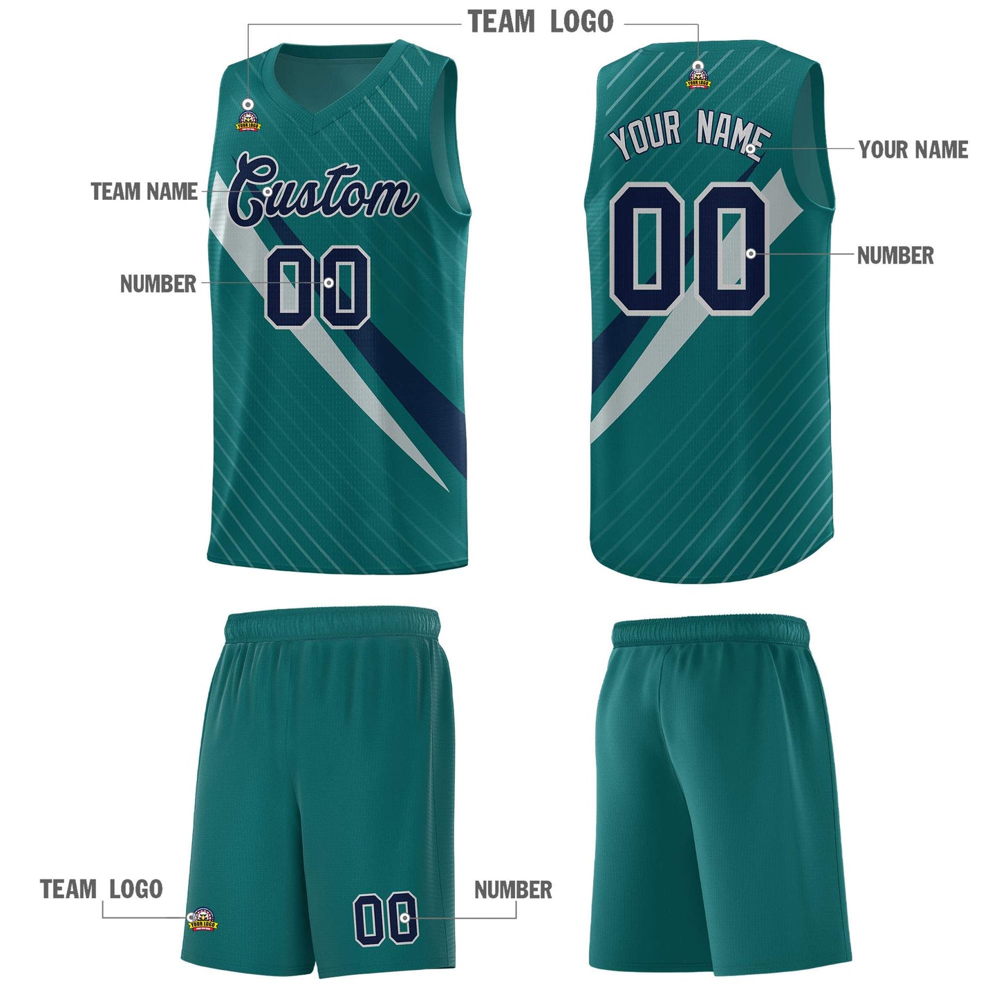 Custom Aqua Diagonal Pinstripe Pattern Color Block Sports Uniform Basketball Jersey Limited