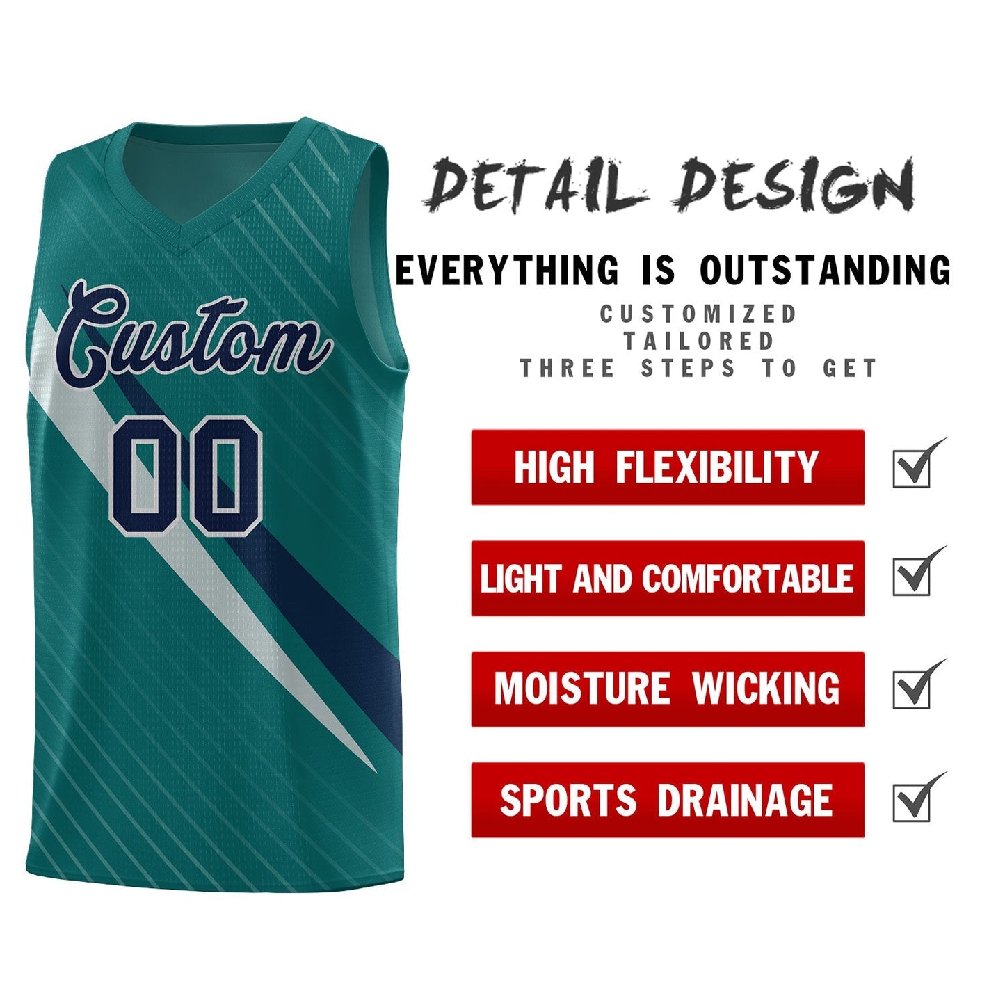 Custom Aqua Diagonal Pinstripe Pattern Color Block Sports Uniform Basketball Jersey Limited