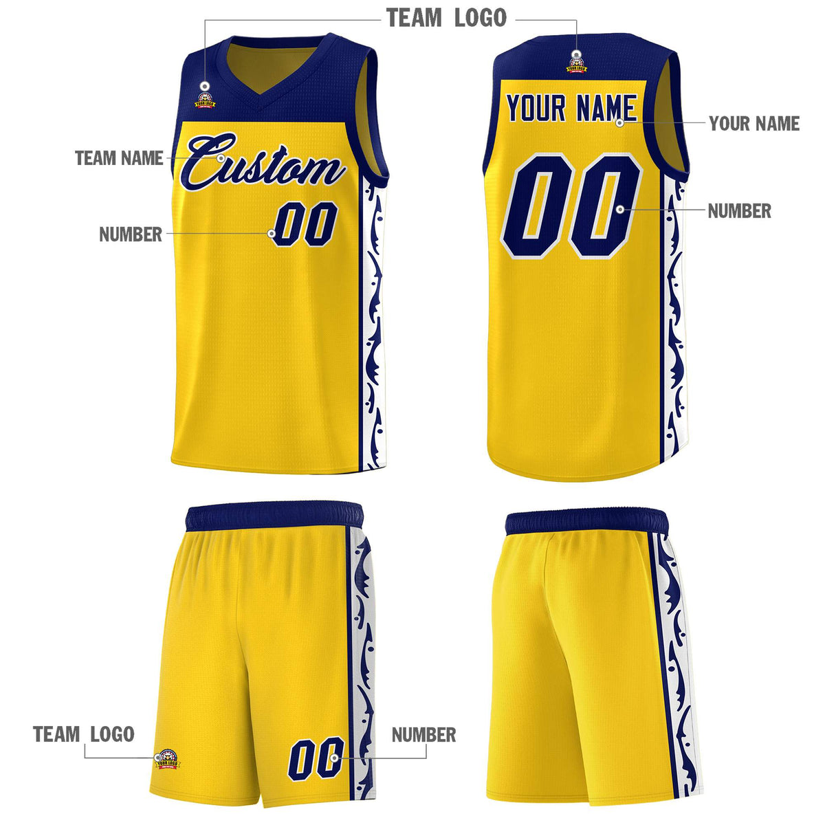 Custom Gold Side Pattern Sports Uniform Basketball Jersey Limited