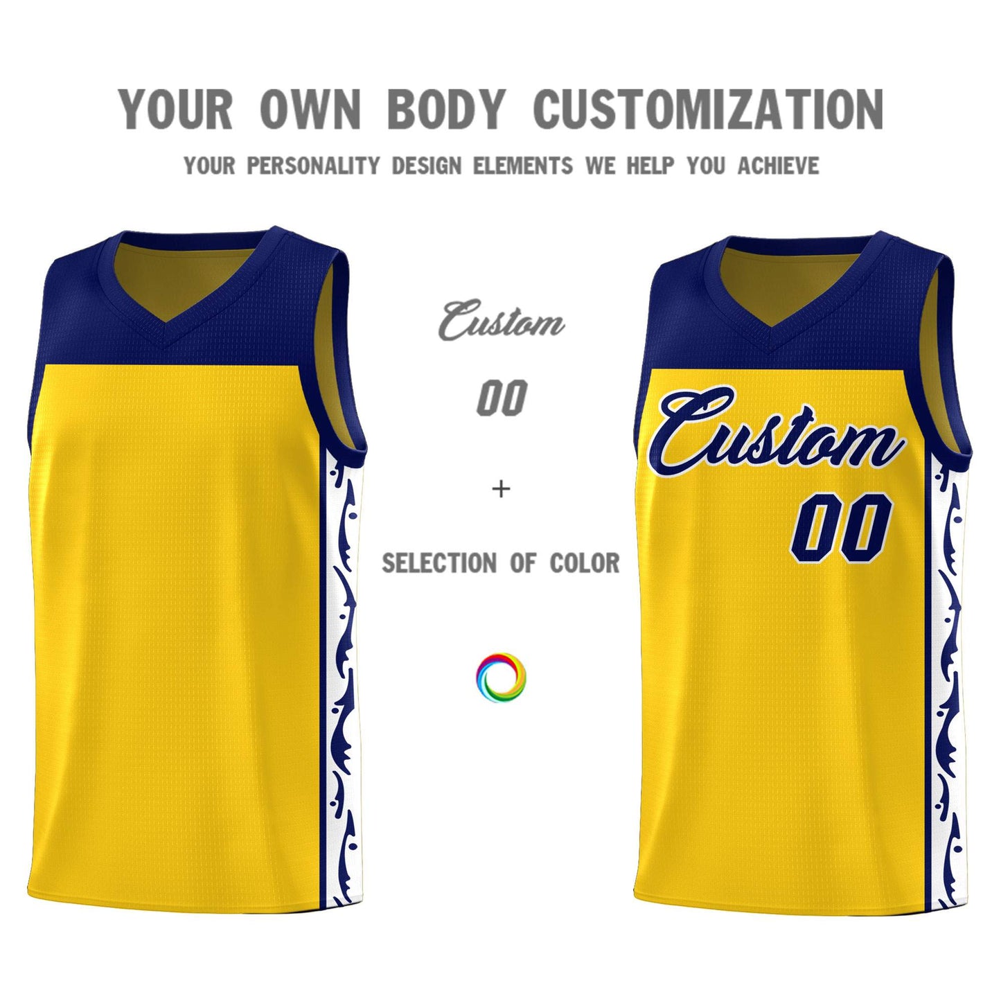 Custom Gold Side Pattern Sports Uniform Basketball Jersey Limited