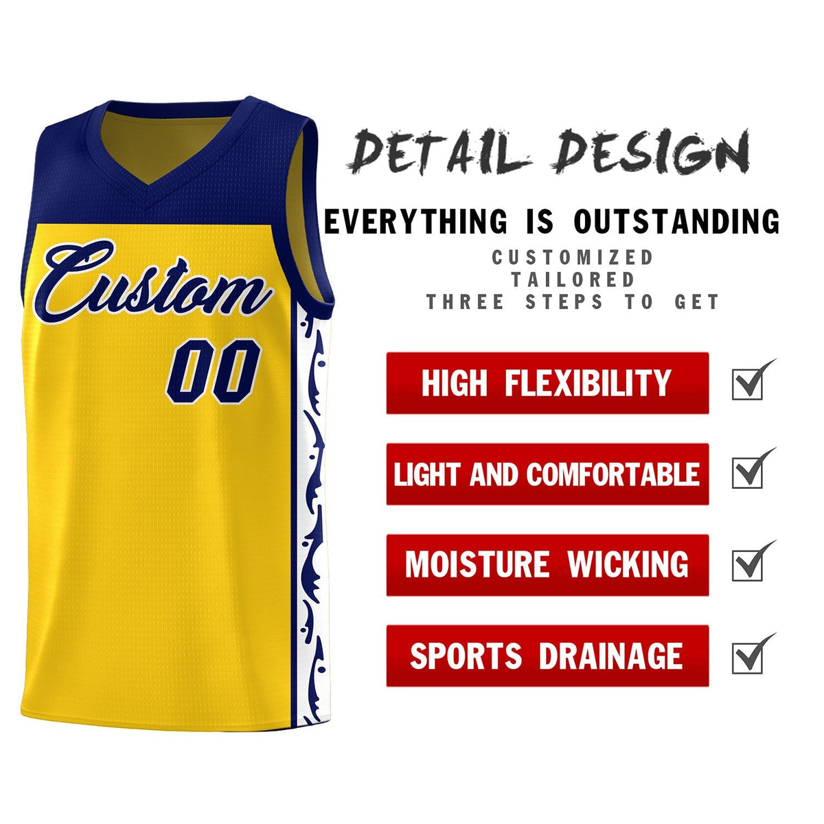 Custom Gold Side Pattern Sports Uniform Basketball Jersey Limited