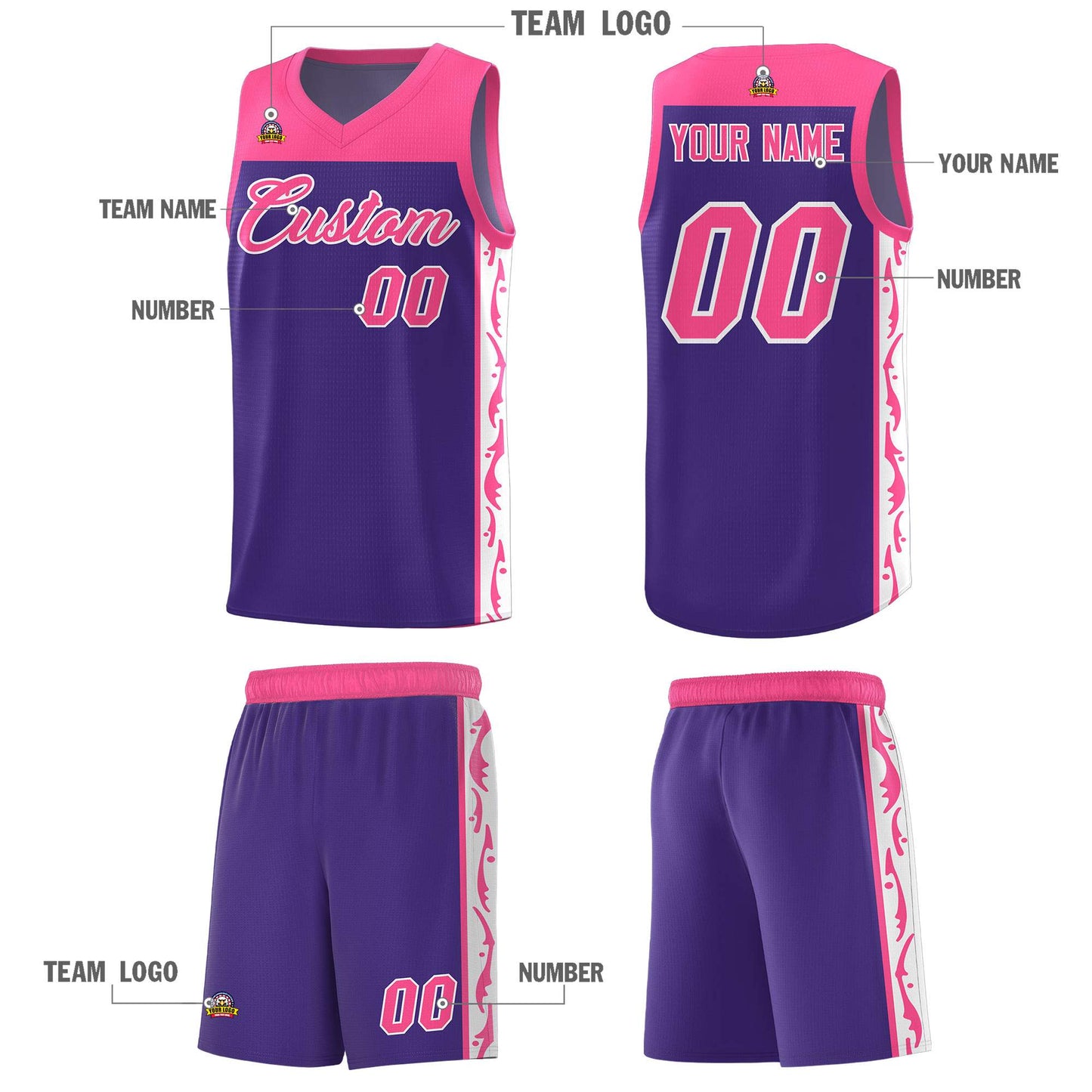 Custom Purple Side Pattern Sports Uniform Basketball Jersey Limited