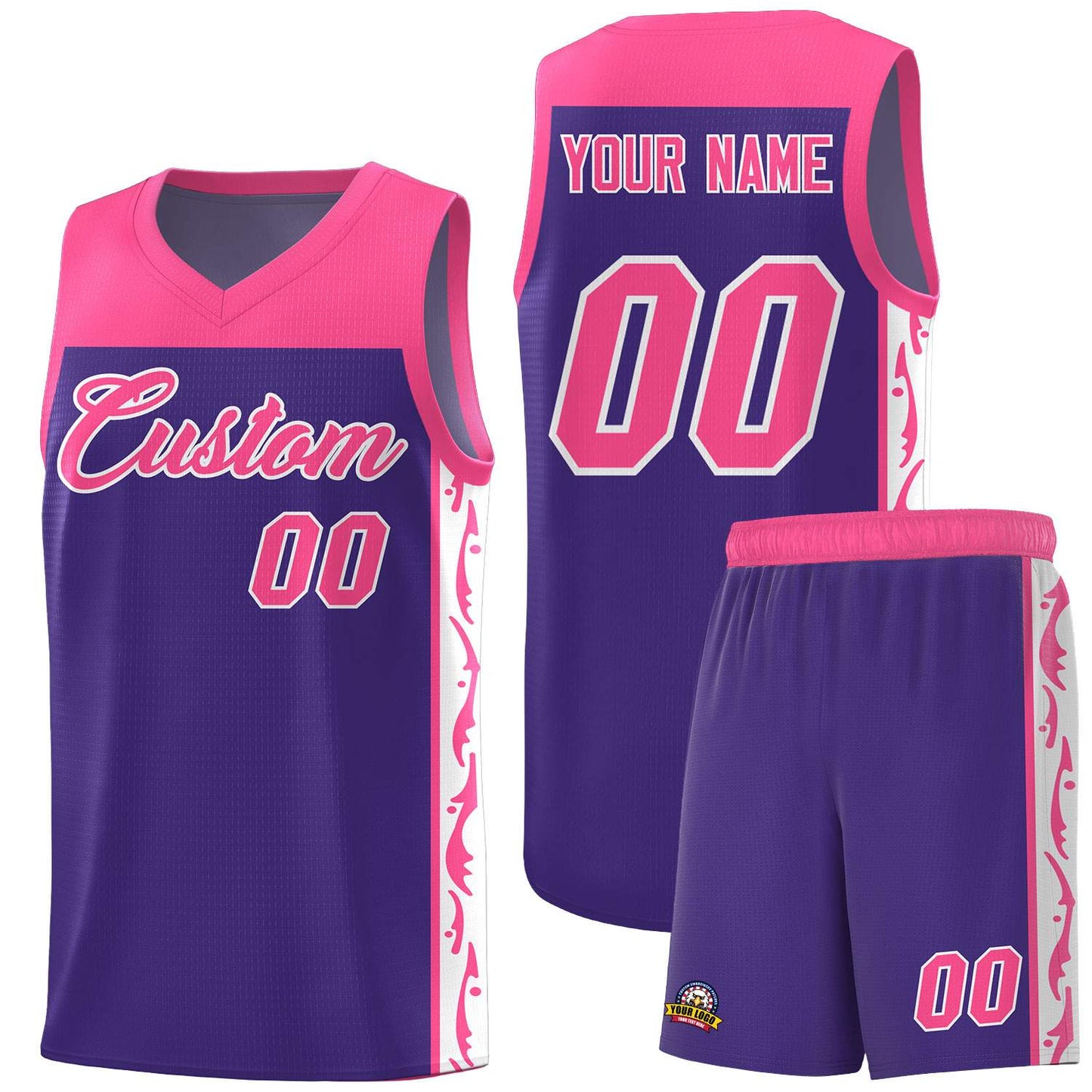 Custom Purple Side Pattern Sports Uniform Basketball Jersey